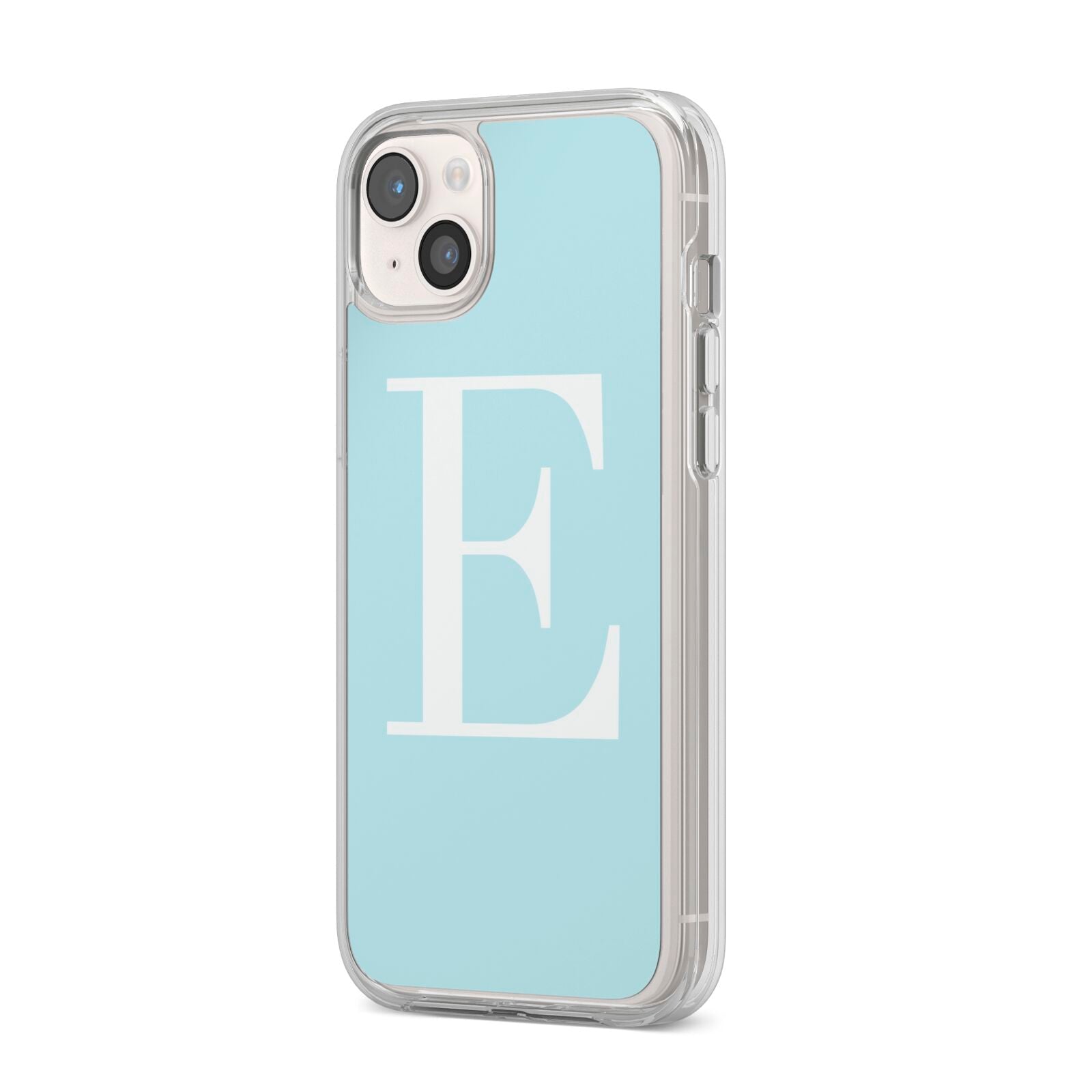 Blue with White Personalised Monogram iPhone 14 Plus Clear Tough Case Starlight Angled Image