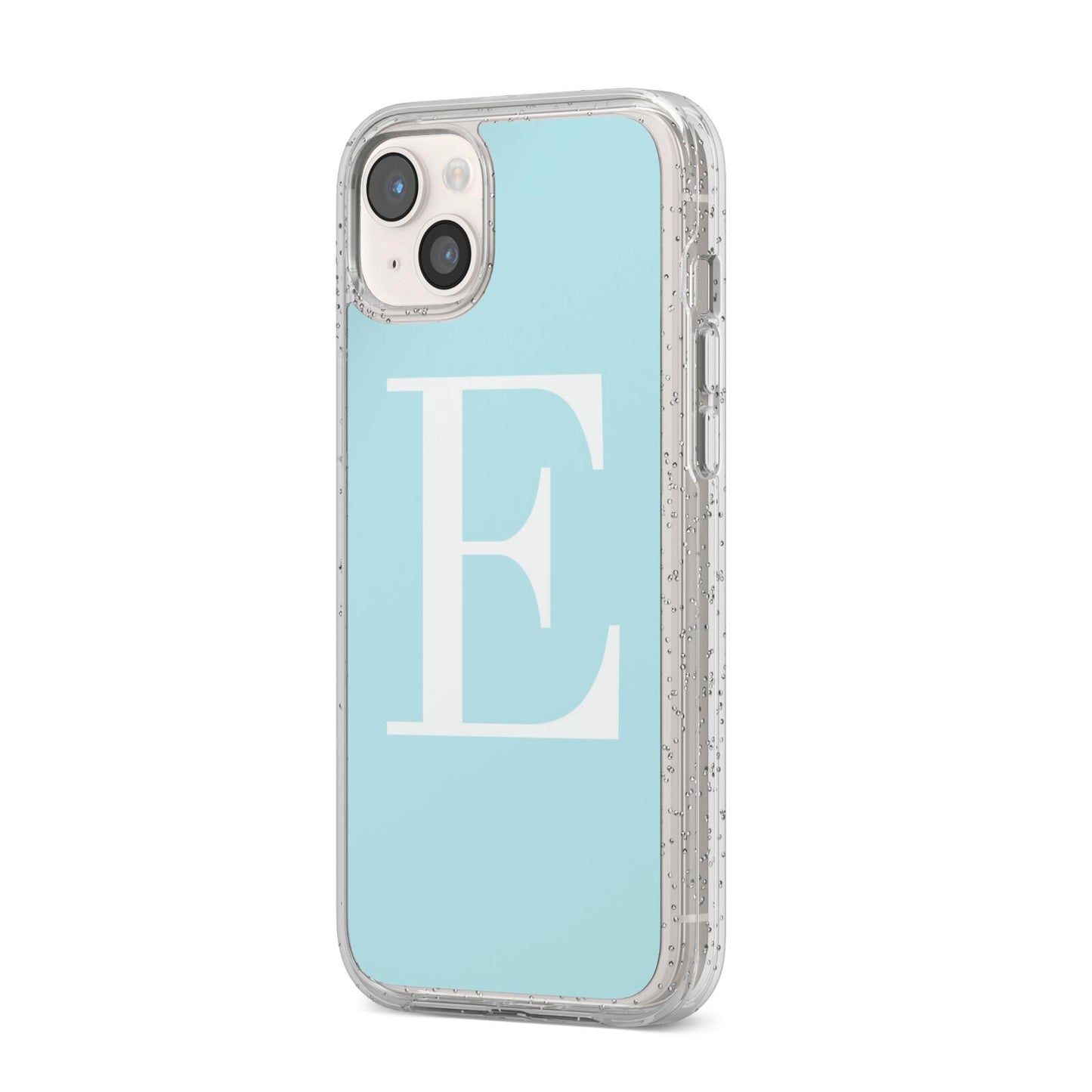 Blue with White Personalised Monogram iPhone 14 Plus Glitter Tough Case Starlight Angled Image