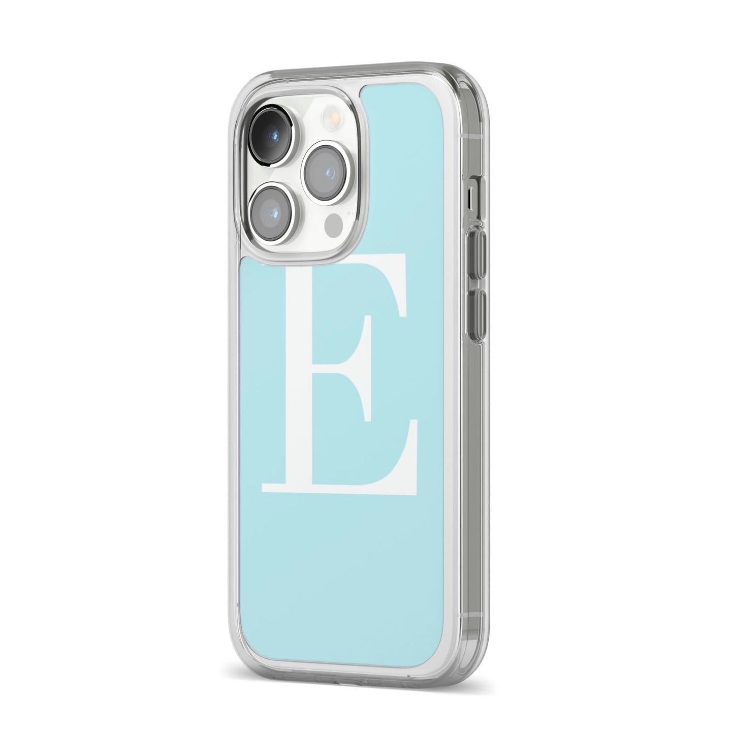 Blue with White Personalised Monogram iPhone 14 Pro Clear Tough Case Silver Angled Image