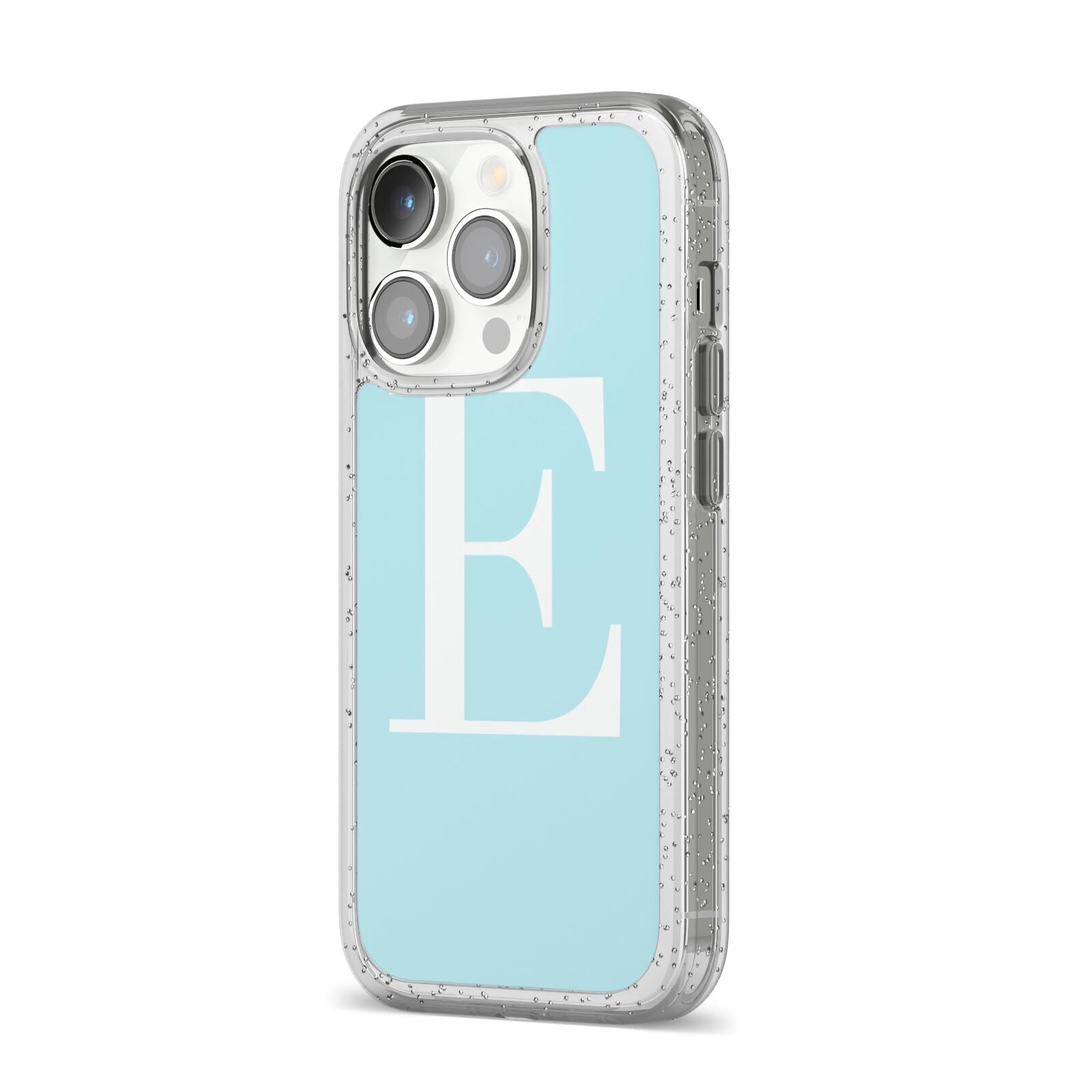 Blue with White Personalised Monogram iPhone 14 Pro Glitter Tough Case Silver Angled Image