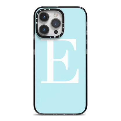 Blue with White Personalised Monogram iPhone 14 Pro Max Black Impact Case on Silver phone