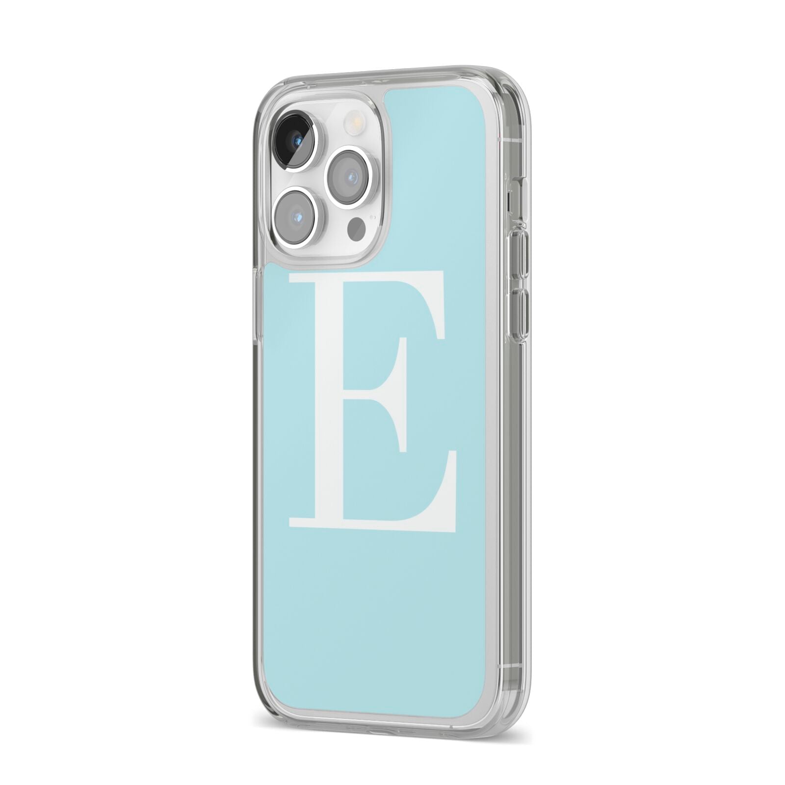 Blue with White Personalised Monogram iPhone 14 Pro Max Clear Tough Case Silver Angled Image