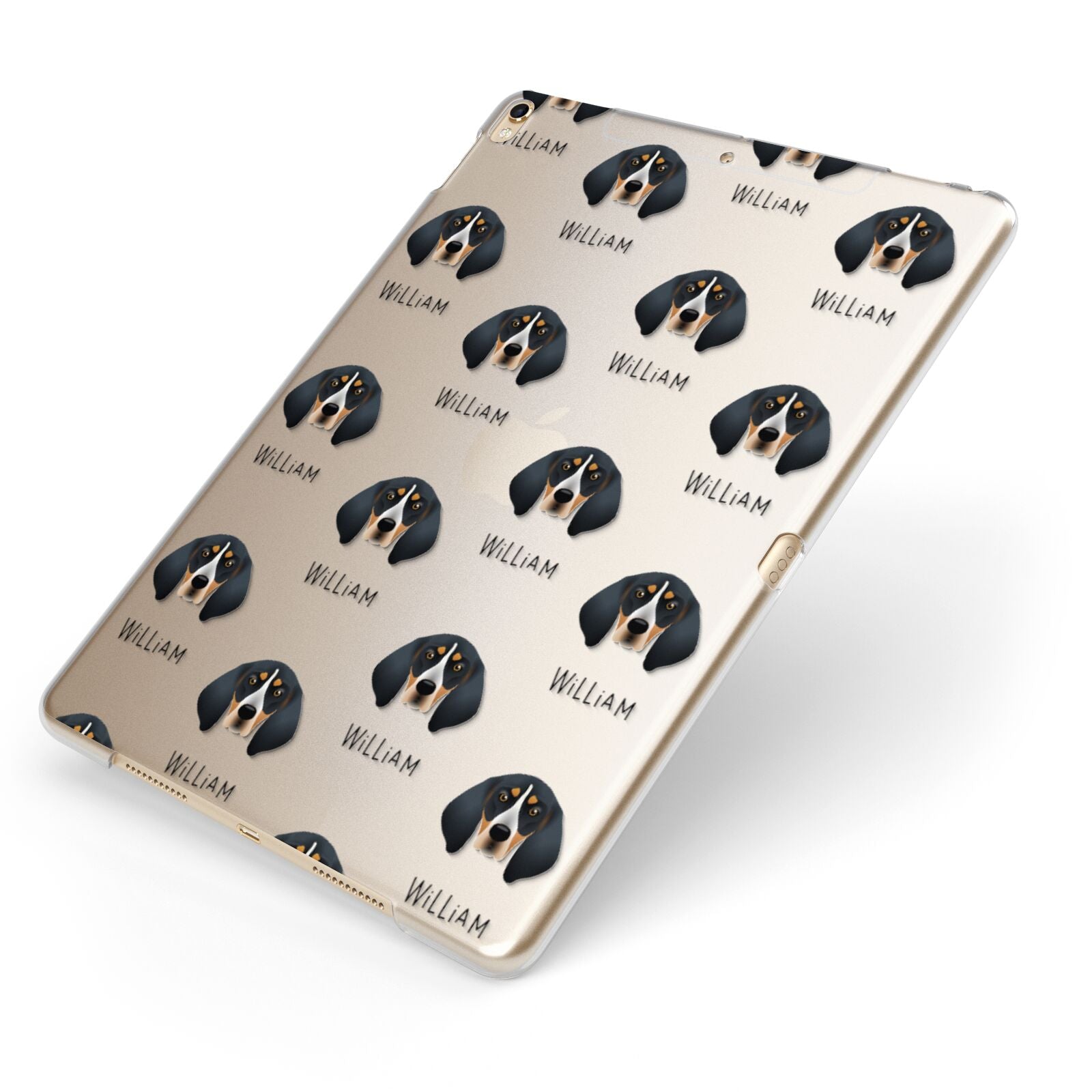 Bluetick Coonhound Icon with Name Apple iPad Case on Gold iPad Side View