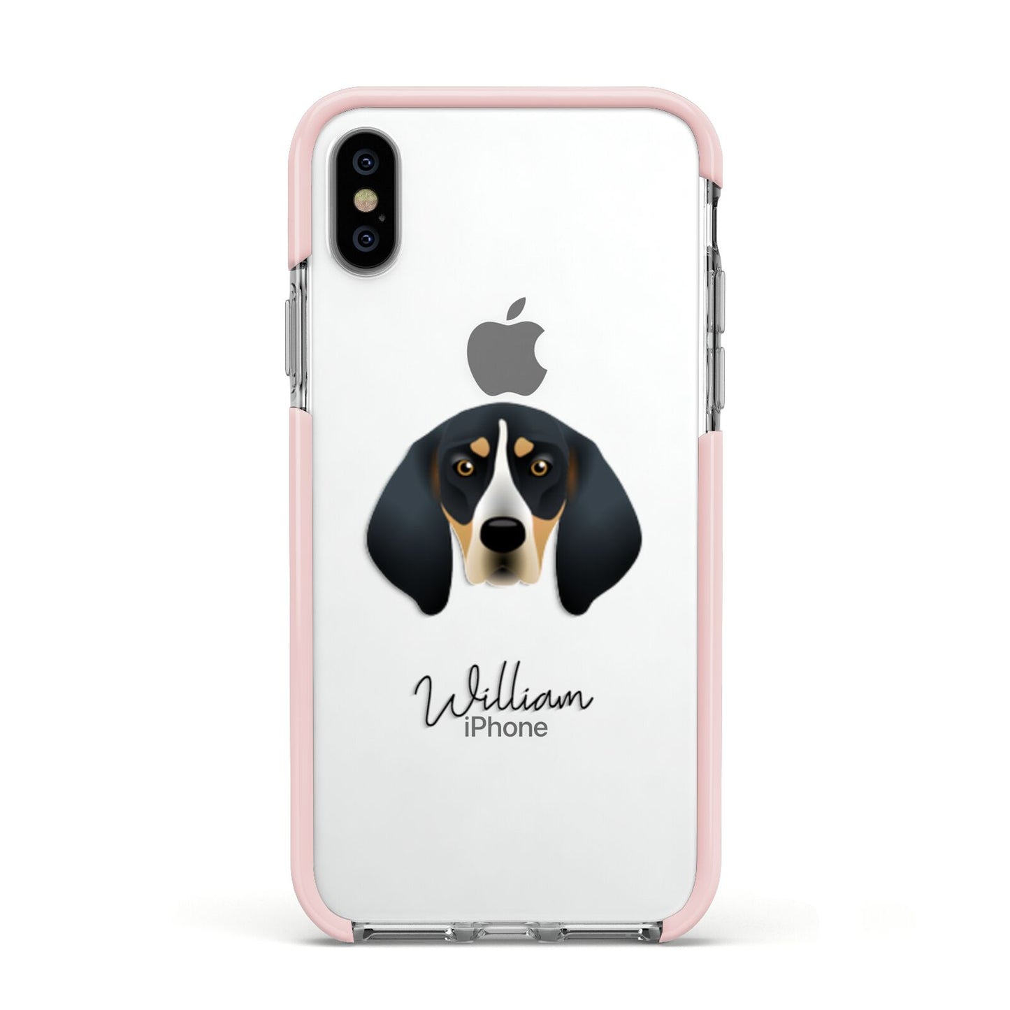 Bluetick Coonhound Personalised Apple iPhone Xs Impact Case Pink Edge on Silver Phone