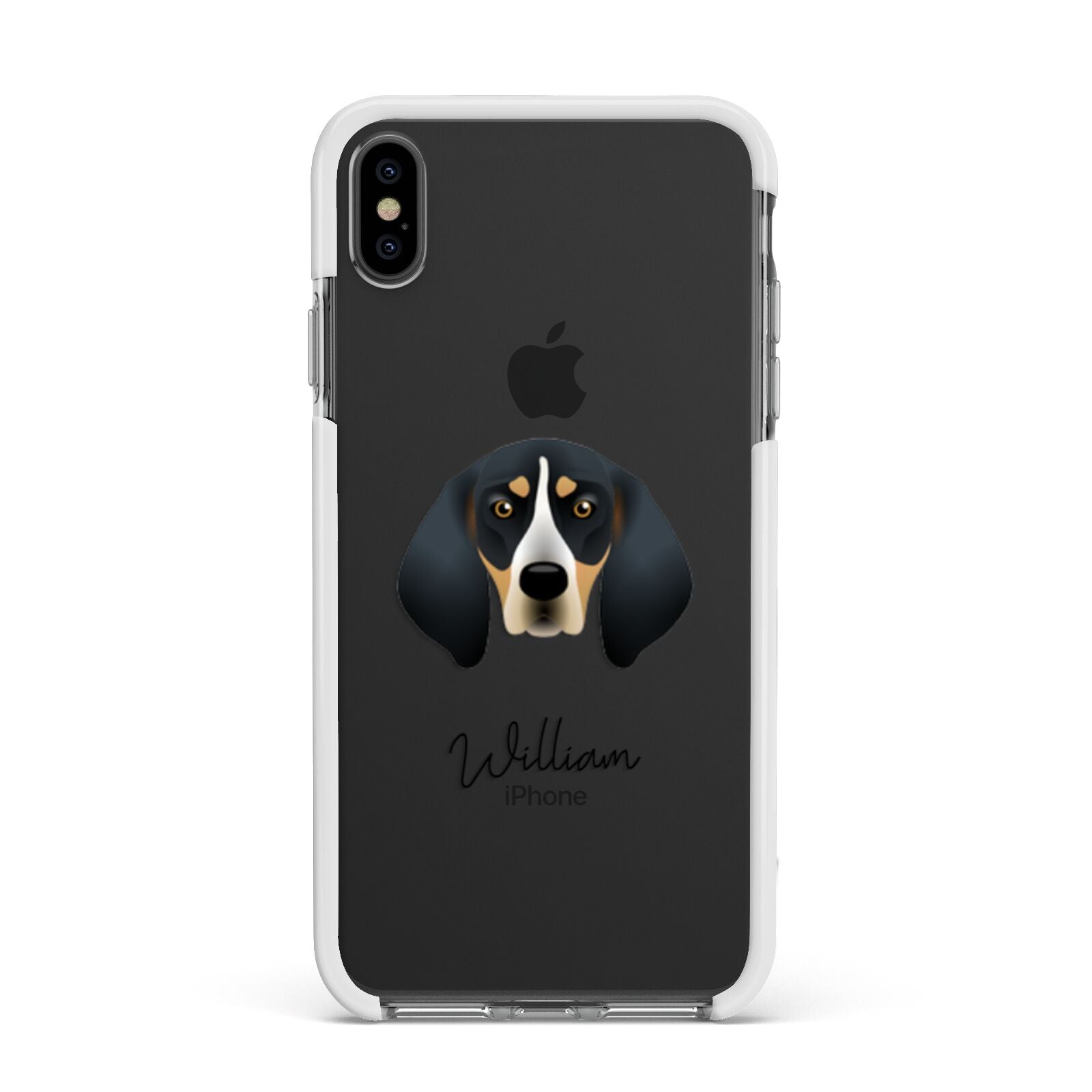 Bluetick Coonhound Personalised Apple iPhone Xs Max Impact Case White Edge on Black Phone