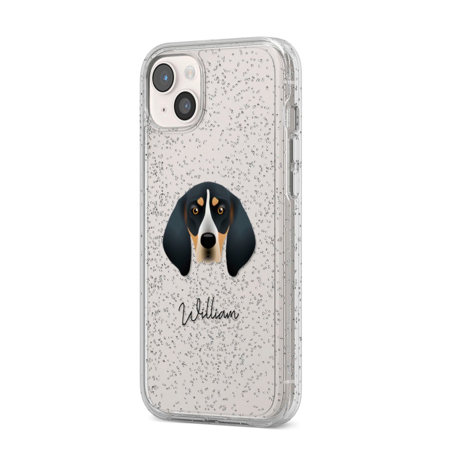 Bluetick Coonhound Personalised iPhone 14 Plus Glitter Tough Case Starlight Angled Image