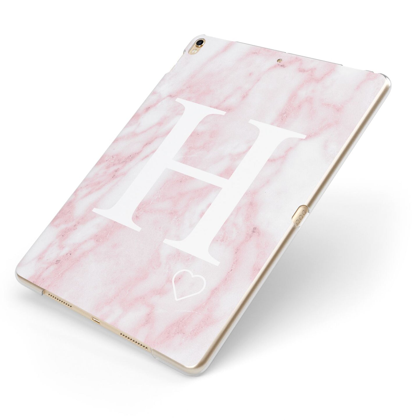 Blush Marble Custom Initial Personalised Apple iPad Case on Gold iPad Side View