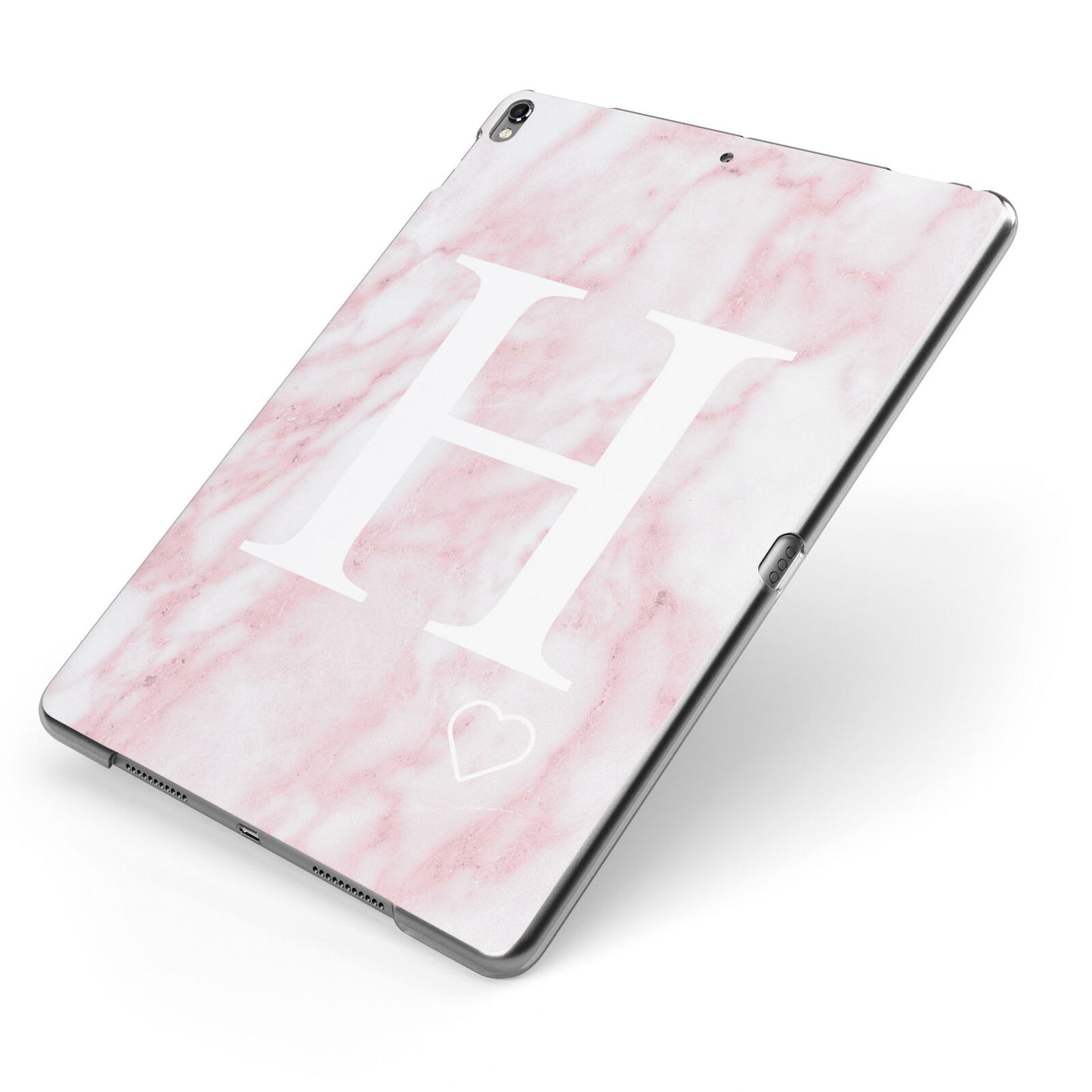 Blush Marble Custom Initial Personalised Apple iPad Case on Grey iPad Side View