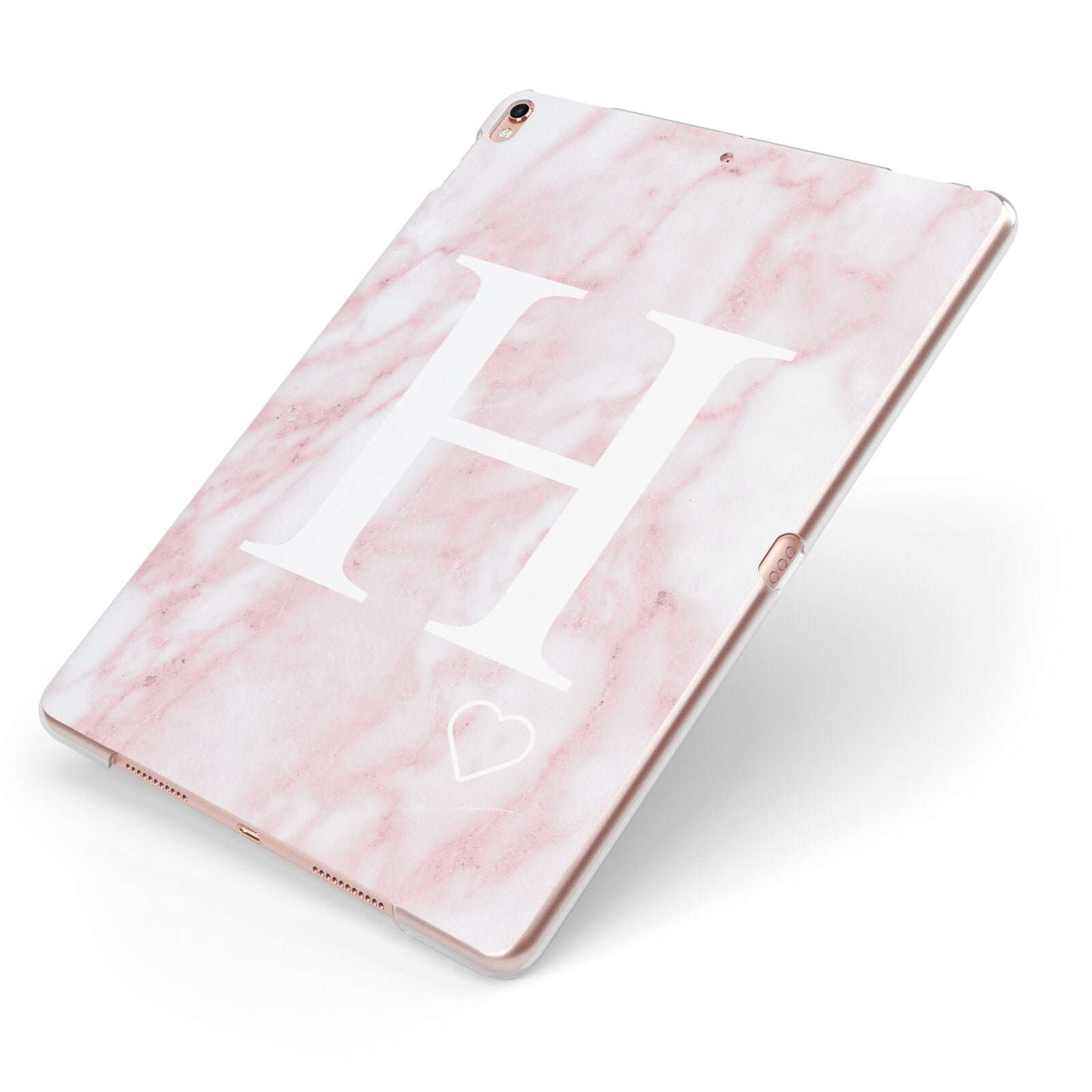 Blush Marble Custom Initial Personalised Apple iPad Case on Rose Gold iPad Side View