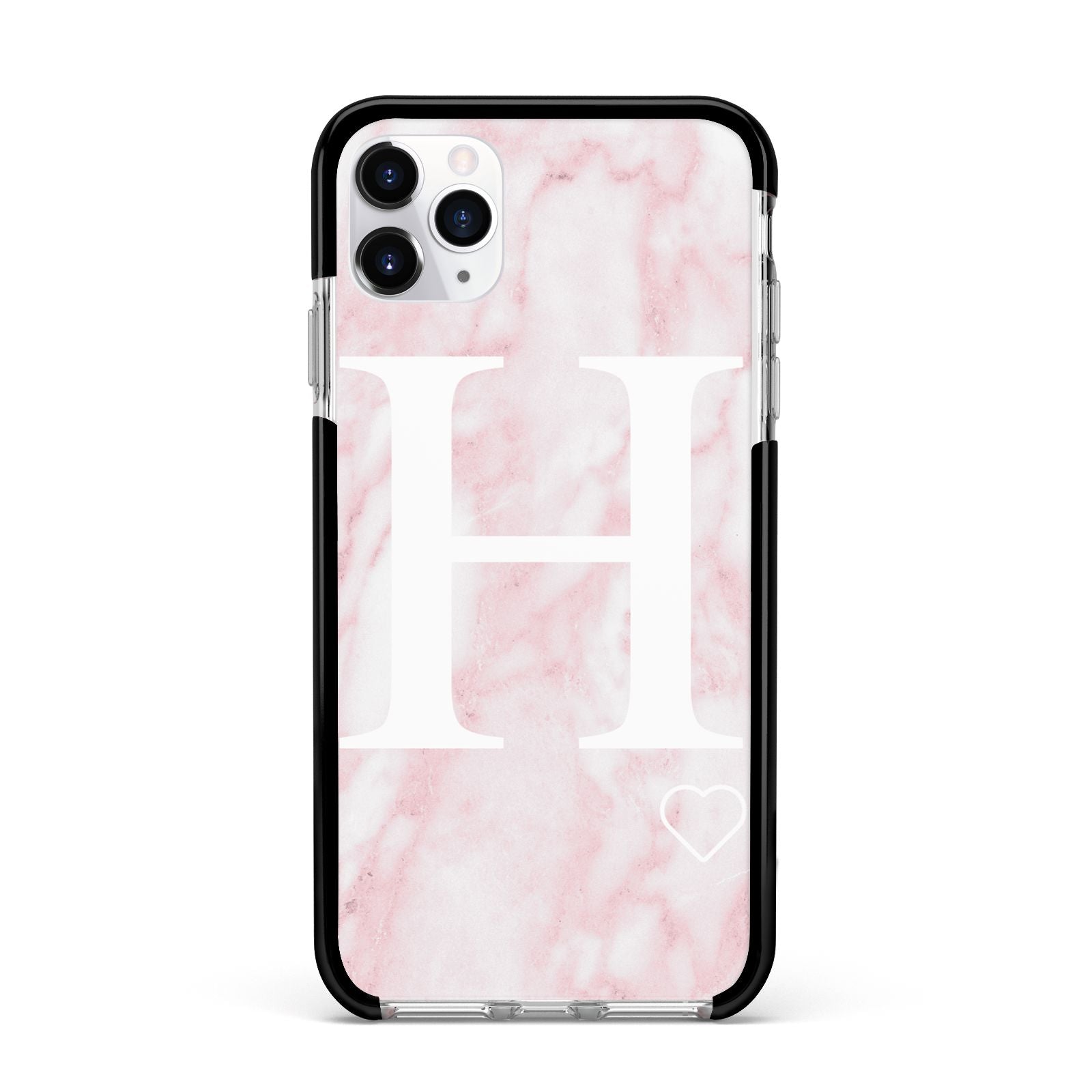 Blush Marble Custom Initial Personalised Apple iPhone 11 Pro Max in Silver with Black Impact Case