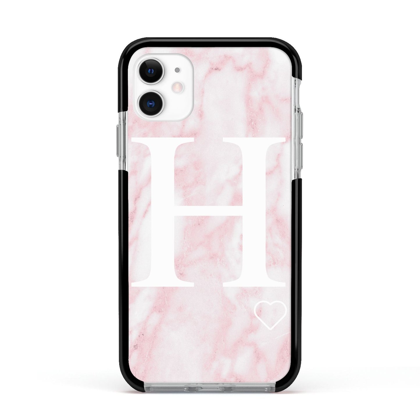 Blush Marble Custom Initial Personalised Apple iPhone 11 in White with Black Impact Case