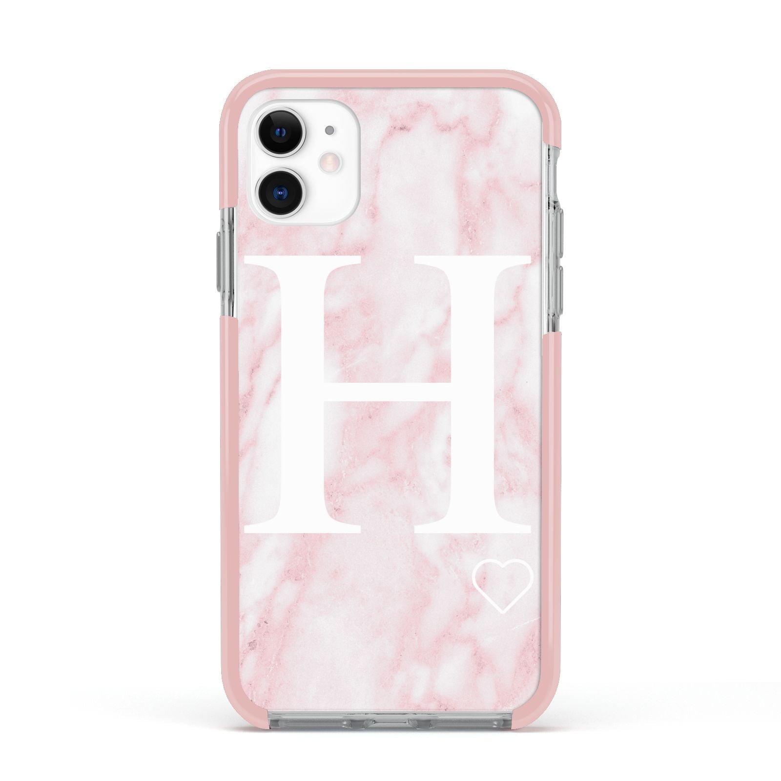 Blush Marble Custom Initial Personalised Apple iPhone 11 in White with Pink Impact Case