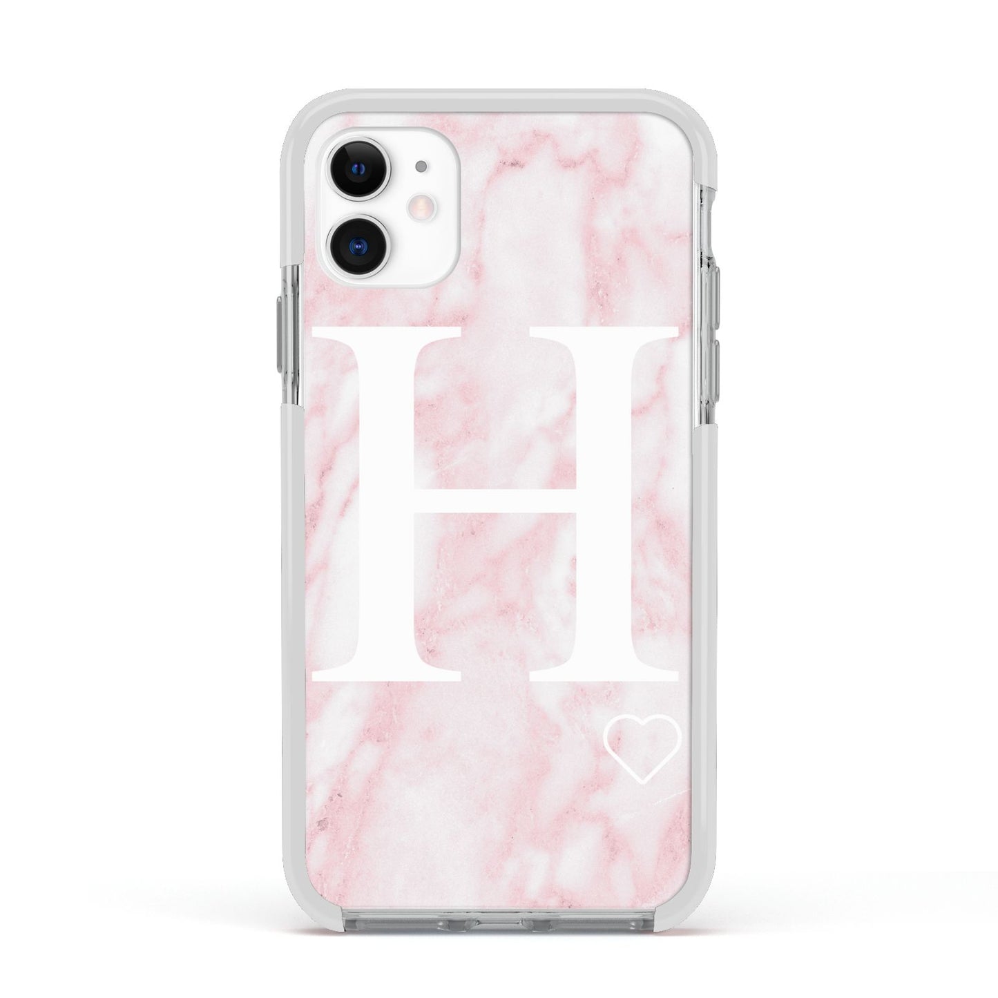 Blush Marble Custom Initial Personalised Apple iPhone 11 in White with White Impact Case