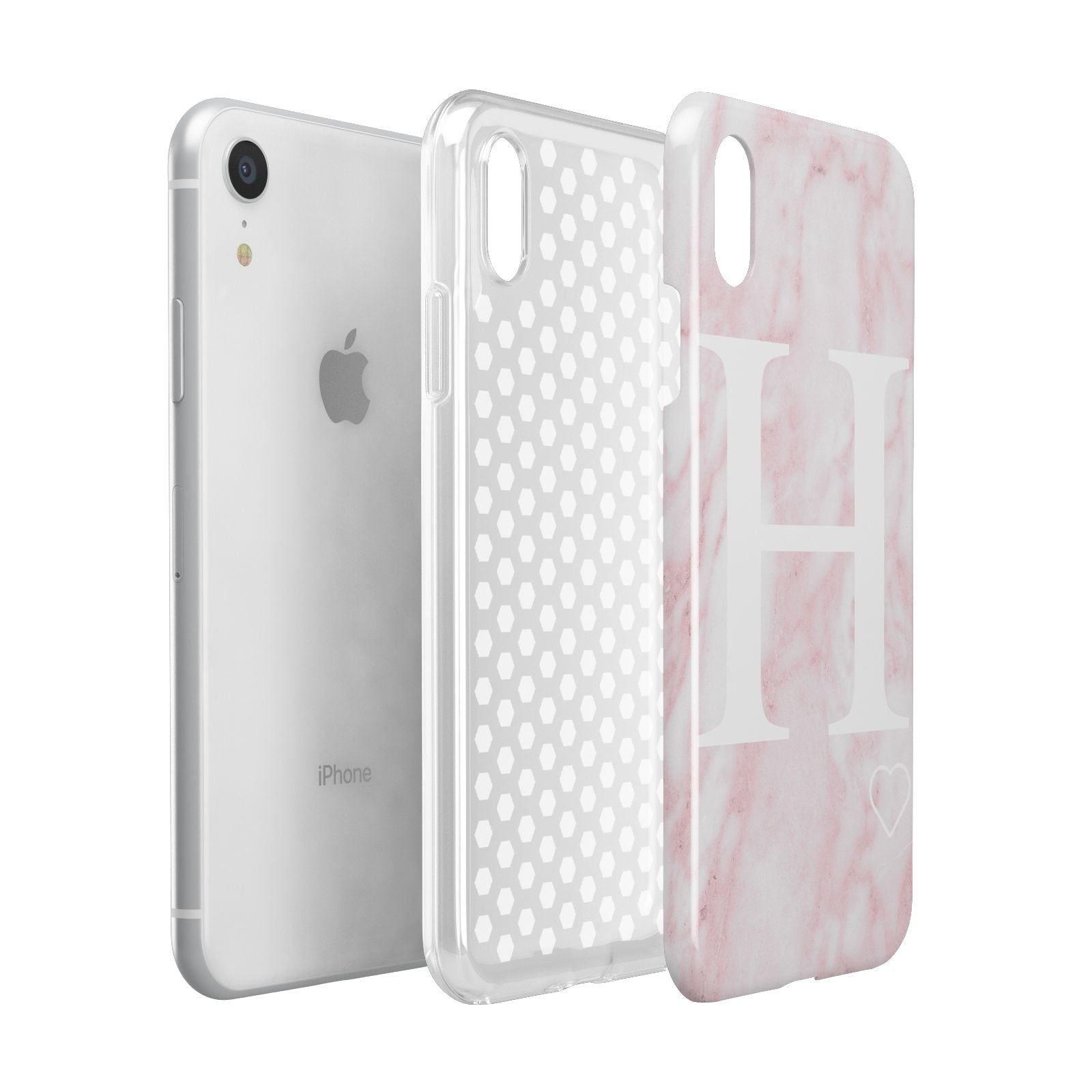 Blush Marble Custom Initial Personalised Apple iPhone XR White 3D Tough Case Expanded view