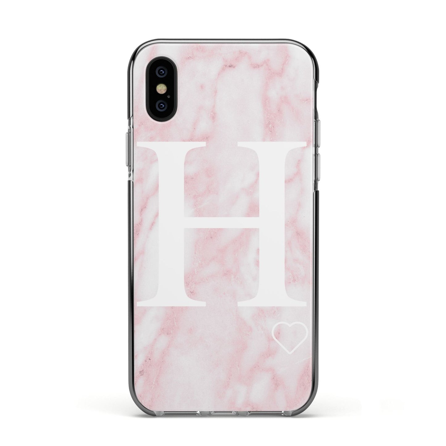 Blush Marble Custom Initial Personalised Apple iPhone Xs Impact Case Black Edge on Black Phone