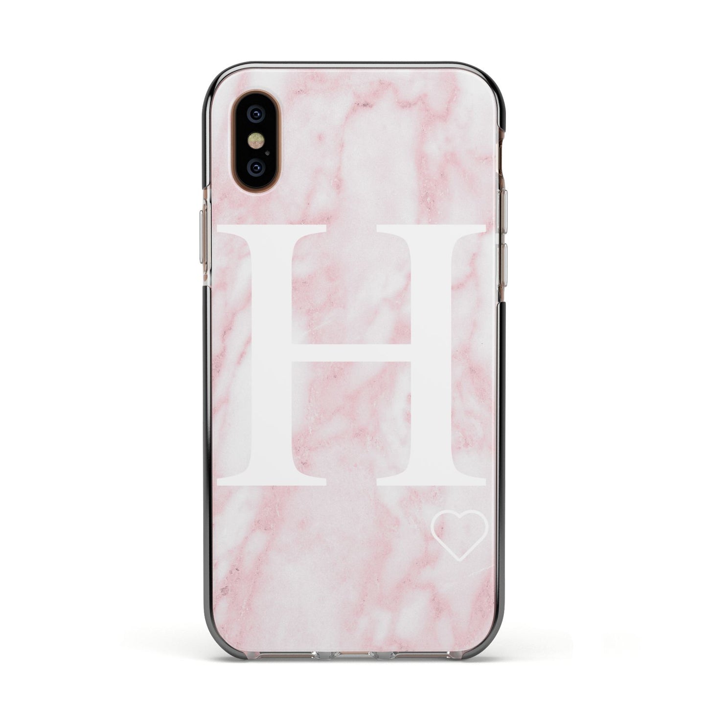 Blush Marble Custom Initial Personalised Apple iPhone Xs Impact Case Black Edge on Gold Phone