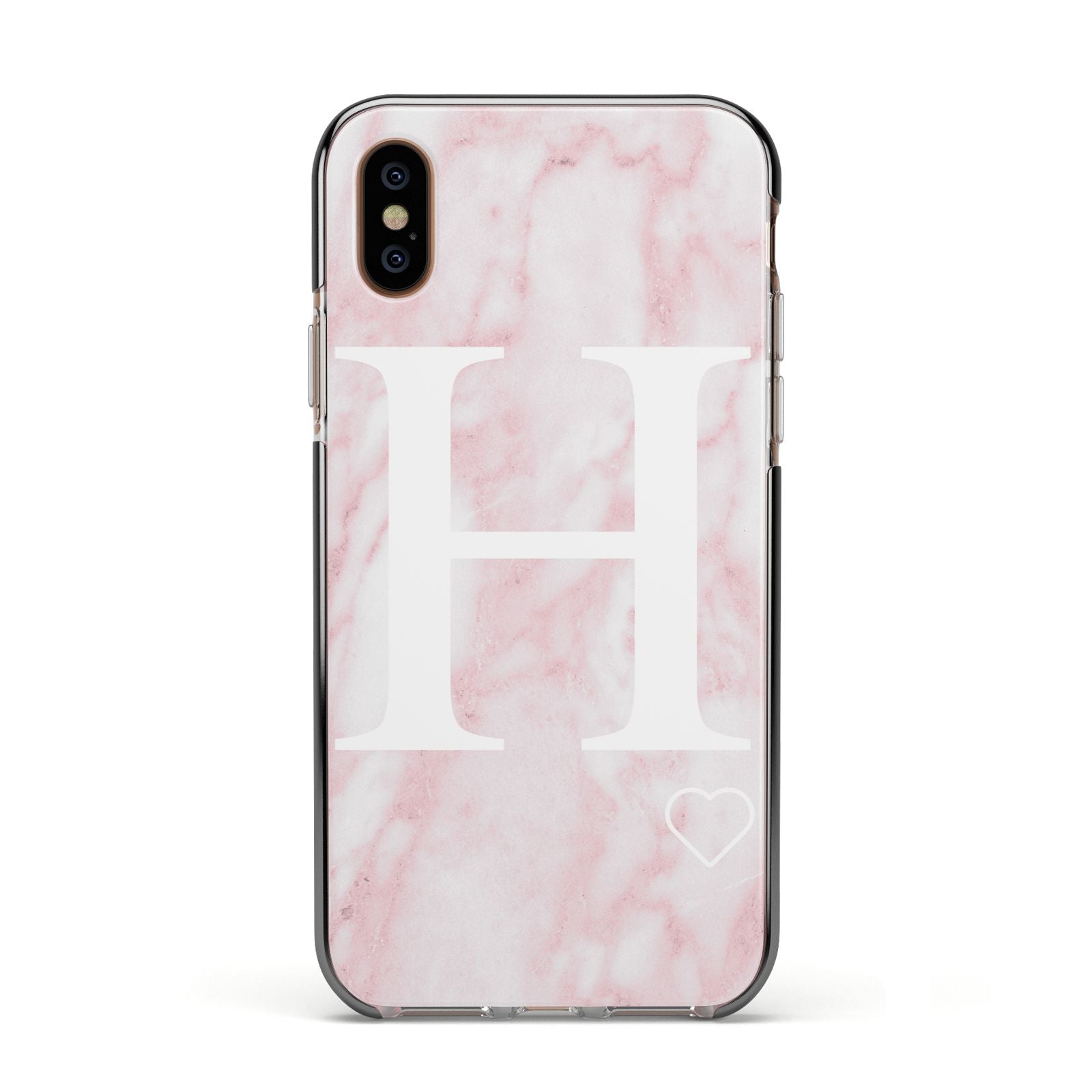 Blush Marble Custom Initial Personalised Apple iPhone Xs Impact Case Black Edge on Gold Phone