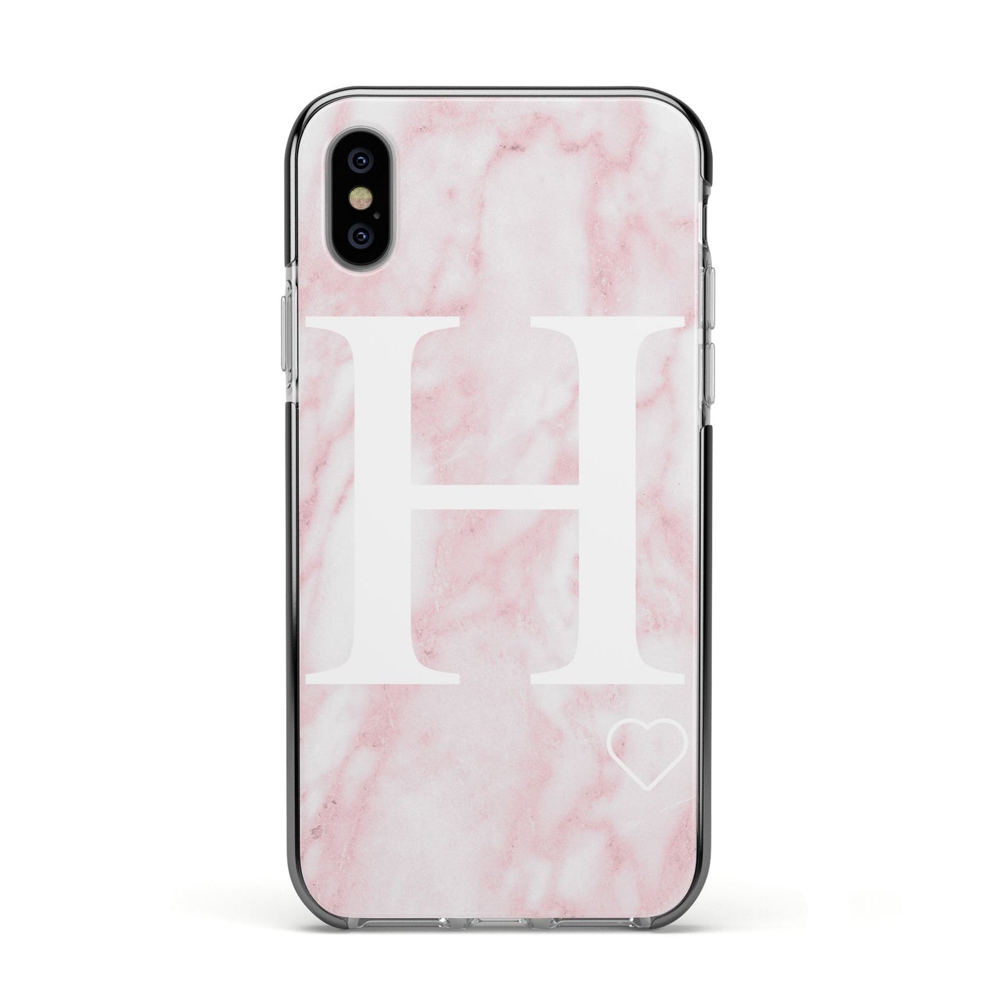 Blush Marble Custom Initial Personalised Apple iPhone Xs Impact Case Black Edge on Silver Phone