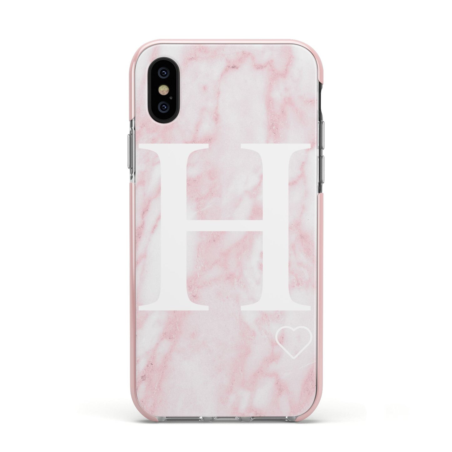 Blush Marble Custom Initial Personalised Apple iPhone Xs Impact Case Pink Edge on Black Phone