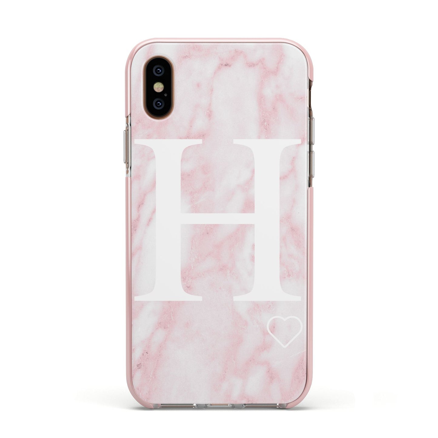 Blush Marble Custom Initial Personalised Apple iPhone Xs Impact Case Pink Edge on Gold Phone