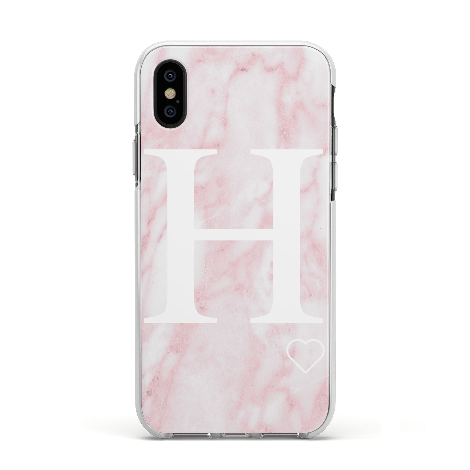 Blush Marble Custom Initial Personalised Apple iPhone Xs Impact Case White Edge on Black Phone