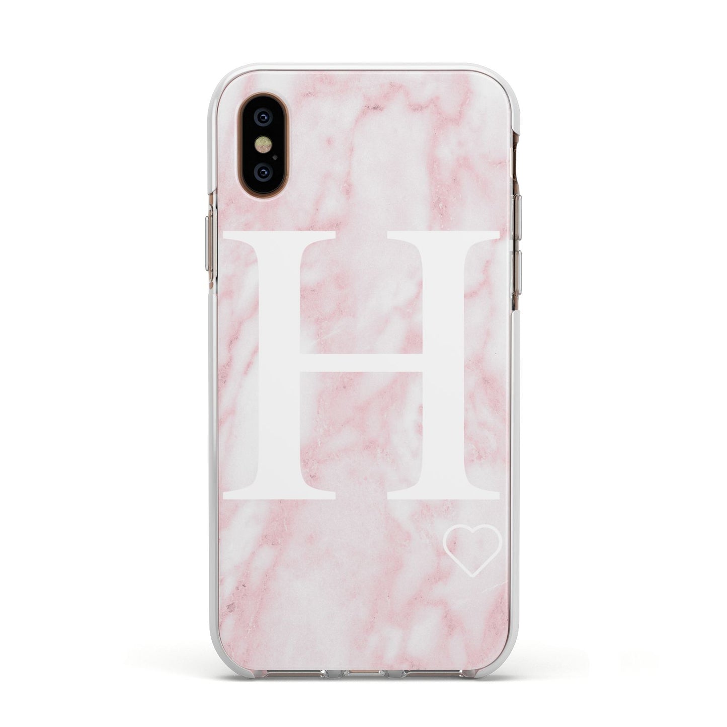 Blush Marble Custom Initial Personalised Apple iPhone Xs Impact Case White Edge on Gold Phone