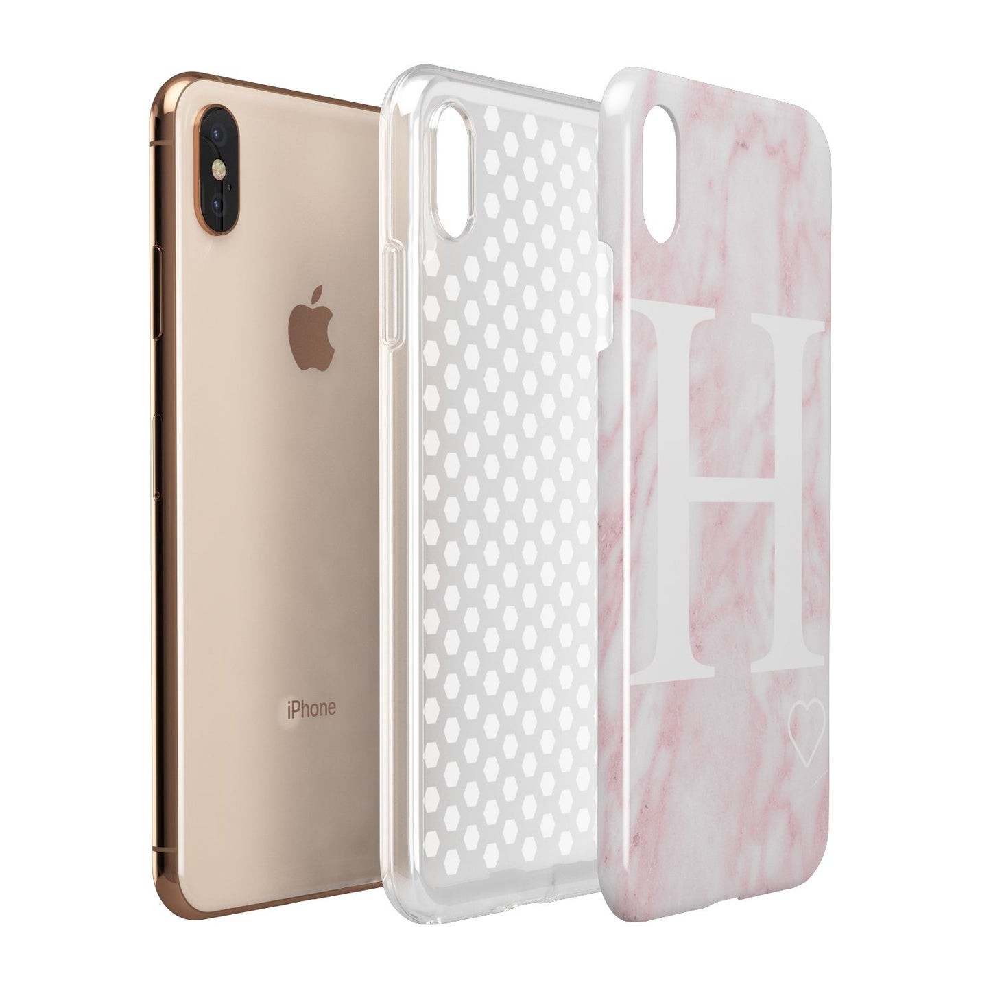 Blush Marble Custom Initial Personalised Apple iPhone Xs Max 3D Tough Case Expanded View