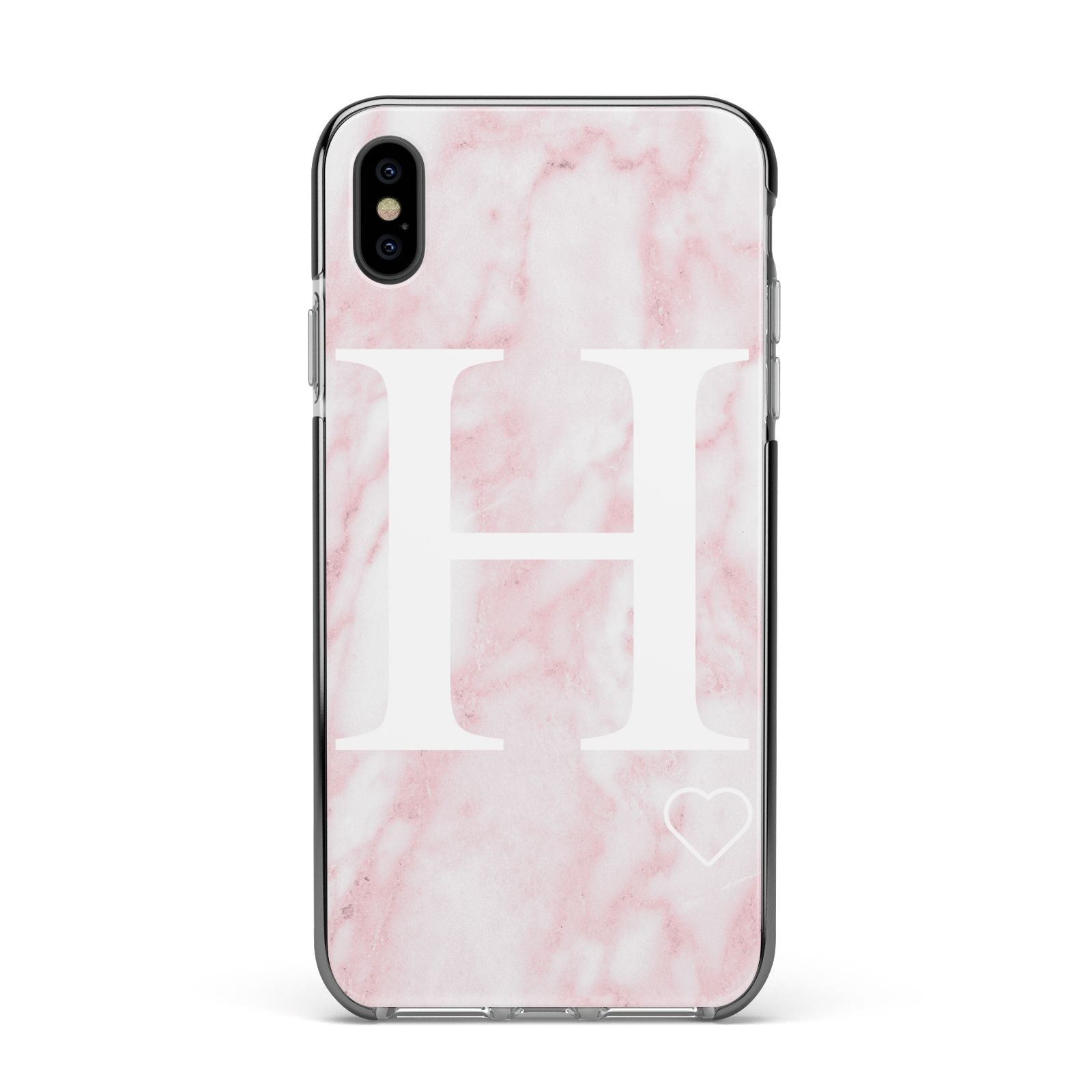 Blush Marble Custom Initial Personalised Apple iPhone Xs Max Impact Case Black Edge on Black Phone