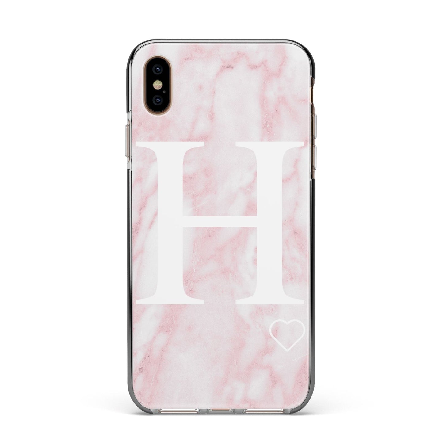 Blush Marble Custom Initial Personalised Apple iPhone Xs Max Impact Case Black Edge on Gold Phone