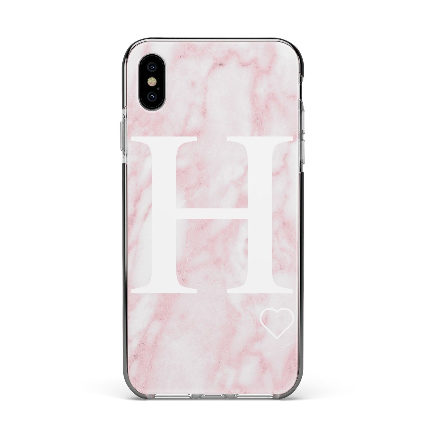 Blush Marble Custom Initial Personalised Apple iPhone Xs Max Impact Case Black Edge on Silver Phone