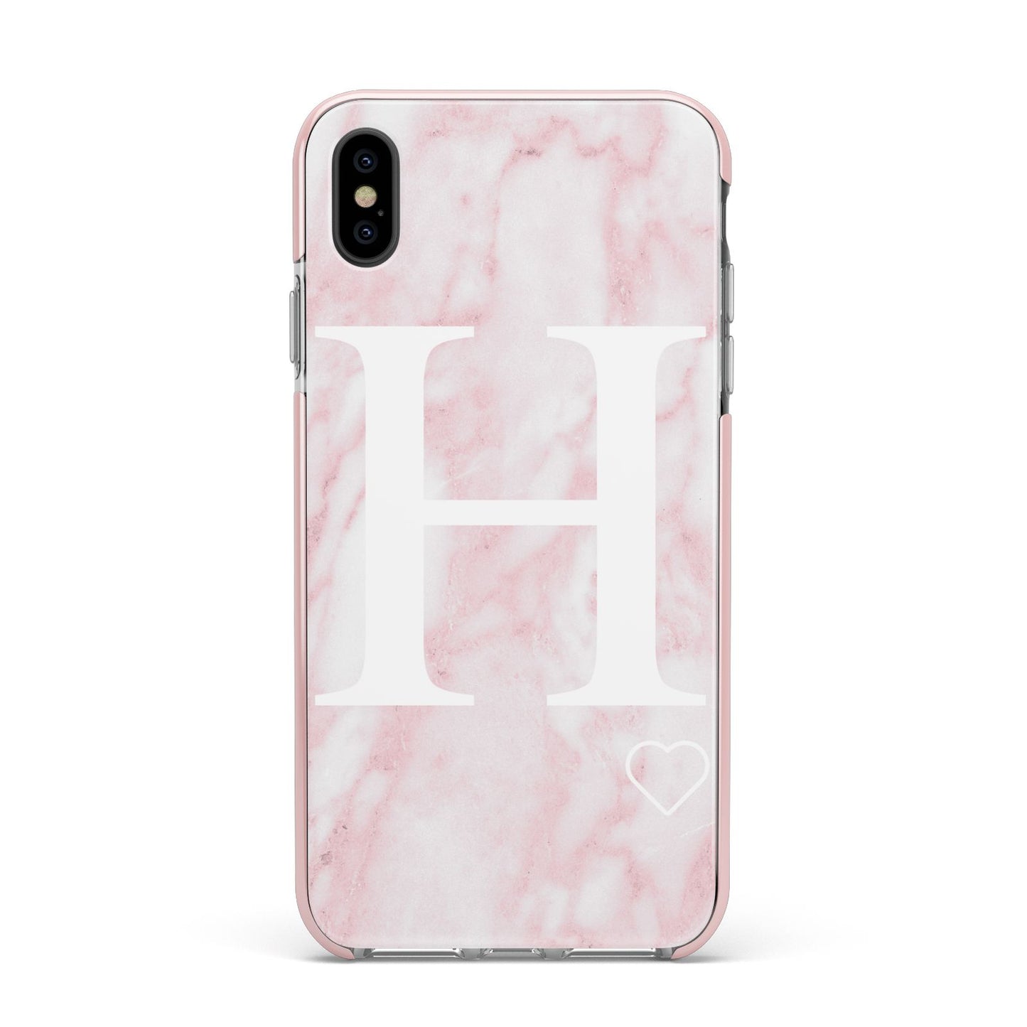 Blush Marble Custom Initial Personalised Apple iPhone Xs Max Impact Case Pink Edge on Black Phone