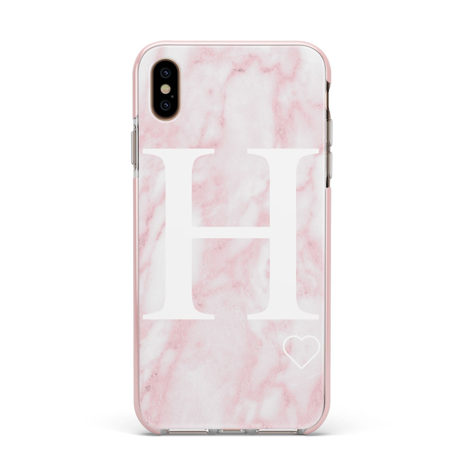 Blush Marble Custom Initial Personalised Apple iPhone Xs Max Impact Case Pink Edge on Gold Phone