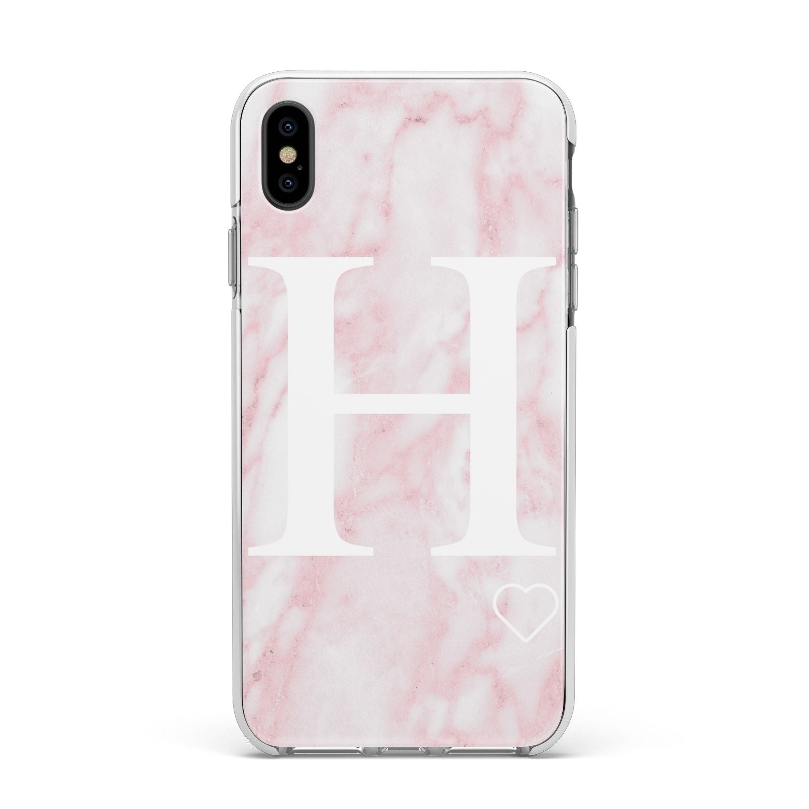 Blush Marble Custom Initial Personalised Apple iPhone Xs Max Impact Case White Edge on Black Phone