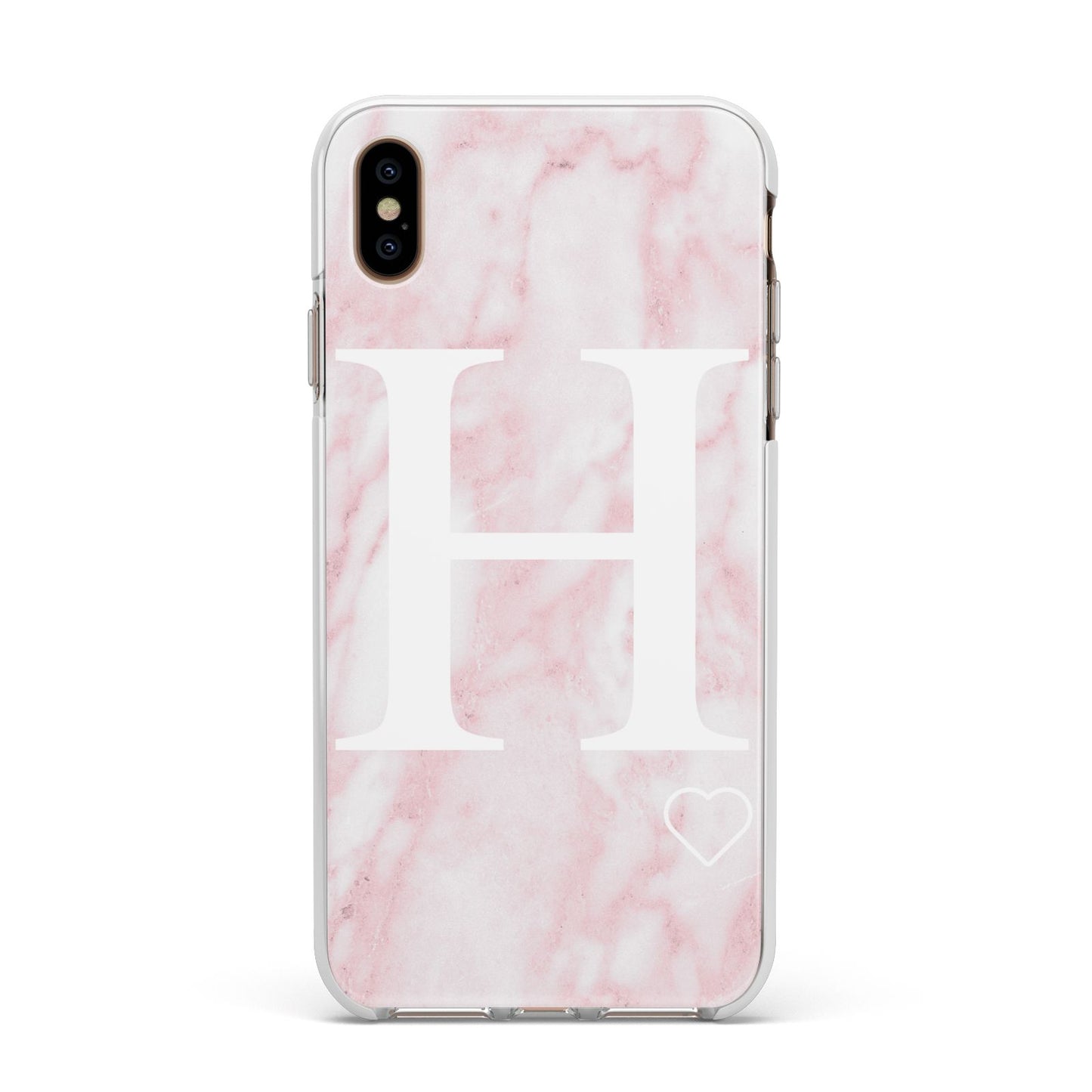 Blush Marble Custom Initial Personalised Apple iPhone Xs Max Impact Case White Edge on Gold Phone