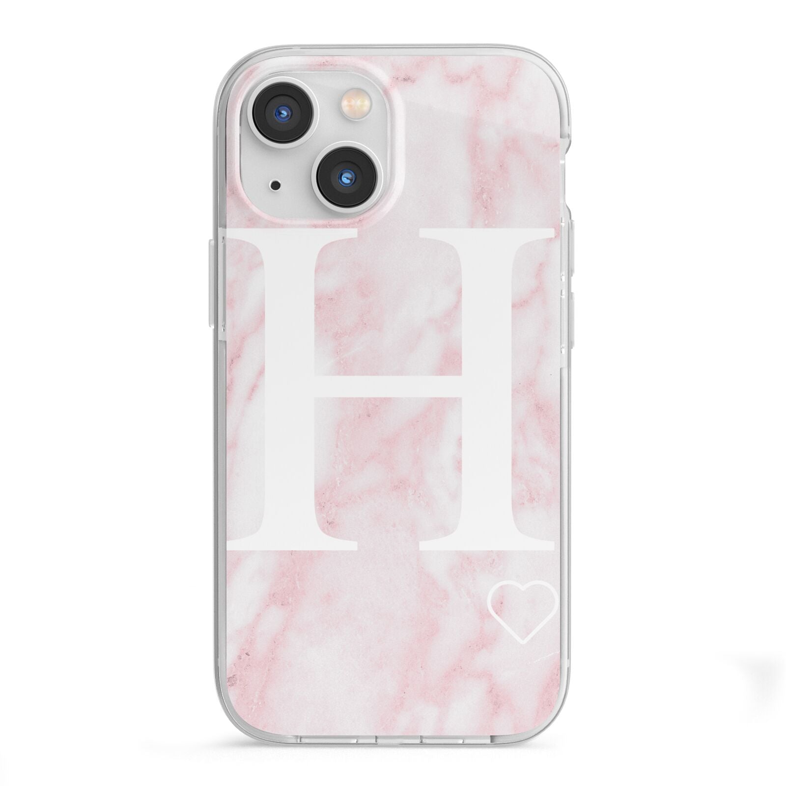 Blush Marble Custom Initial Personalised iPhone 13 Mini TPU Impact Case with White Edges