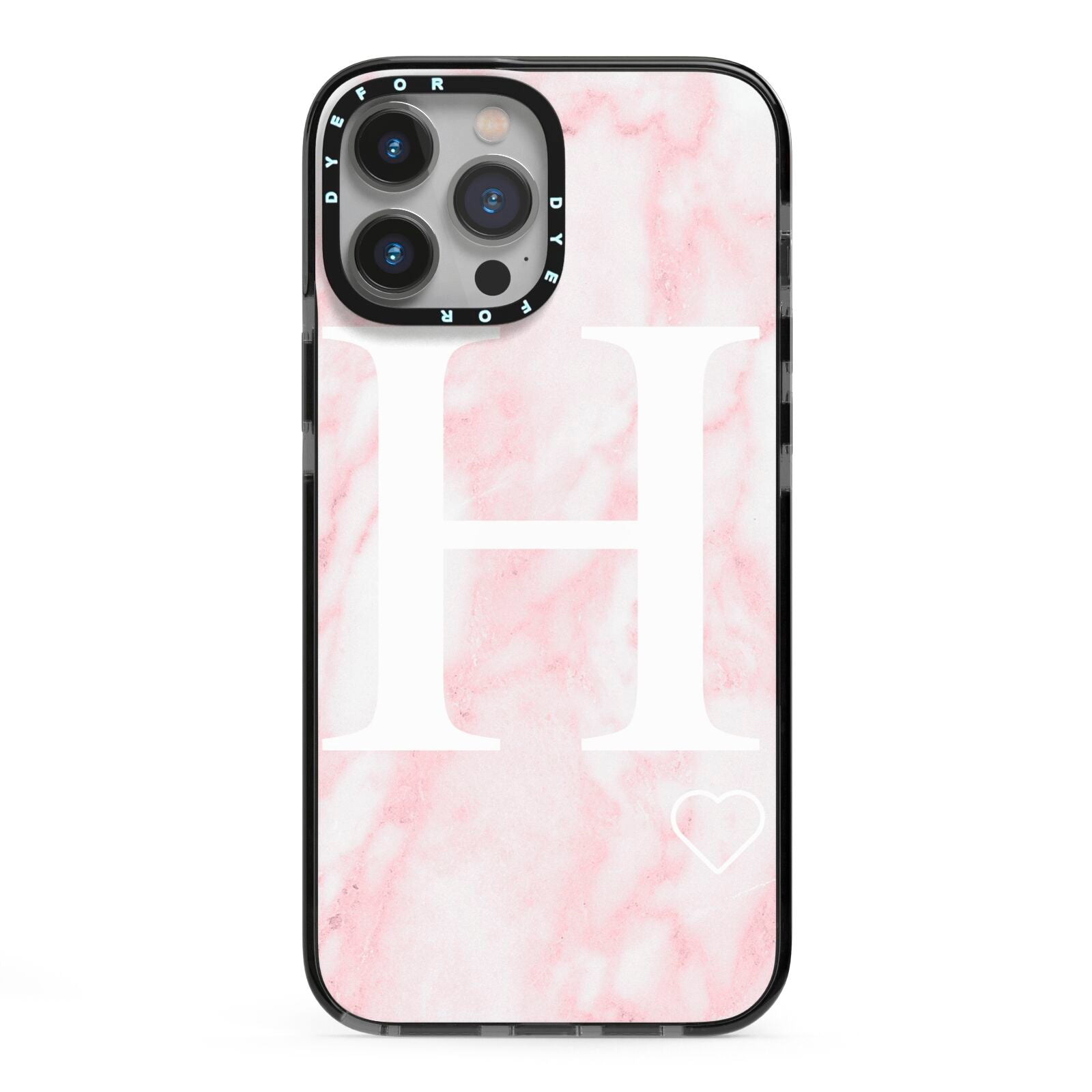 Blush Marble Custom Initial Personalised iPhone 13 Pro Max Black Impact Case on Silver phone