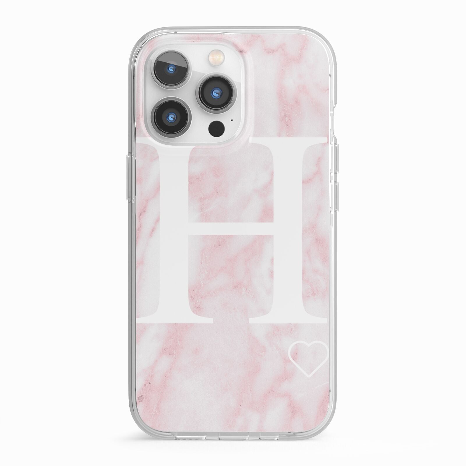 Blush Marble Custom Initial Personalised iPhone 13 Pro TPU Impact Case with White Edges