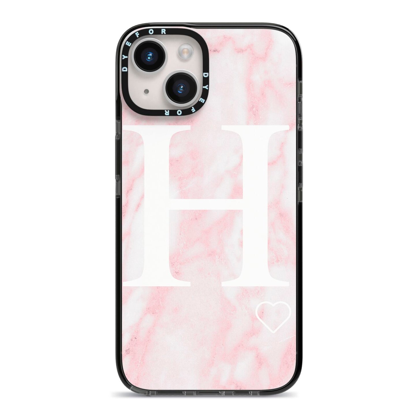 Blush Marble Custom Initial Personalised iPhone 14 Black Impact Case on Silver phone