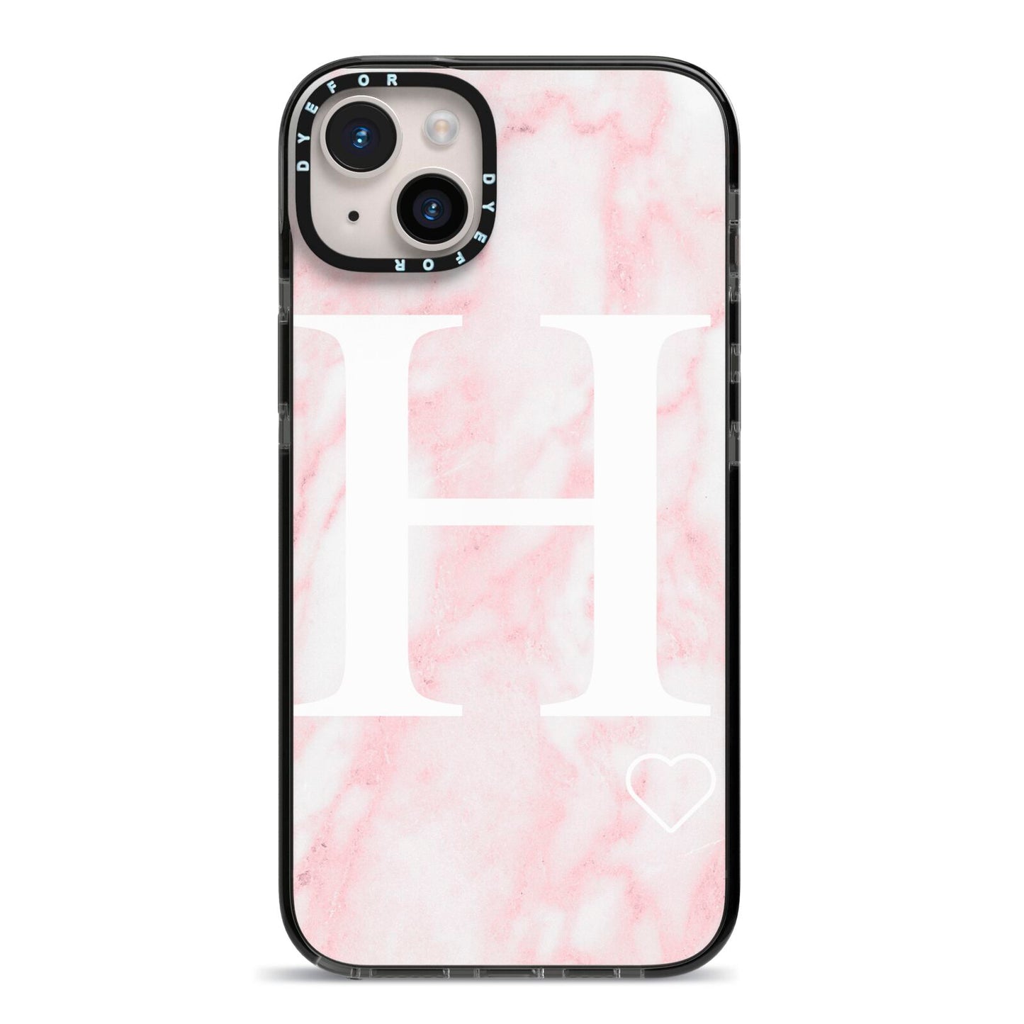 Blush Marble Custom Initial Personalised iPhone 14 Plus Black Impact Case on Silver phone