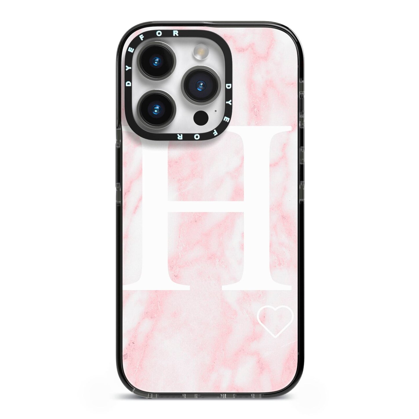 Blush Marble Custom Initial Personalised iPhone 14 Pro Black Impact Case on Silver phone