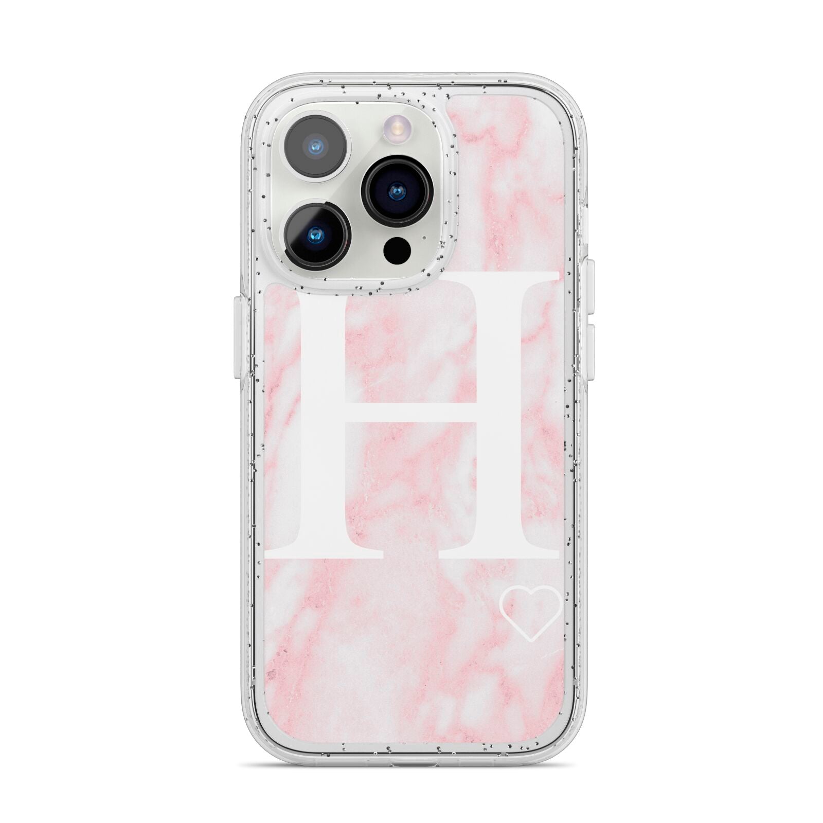 Blush Marble Custom Initial Personalised iPhone 14 Pro Glitter Tough Case Silver