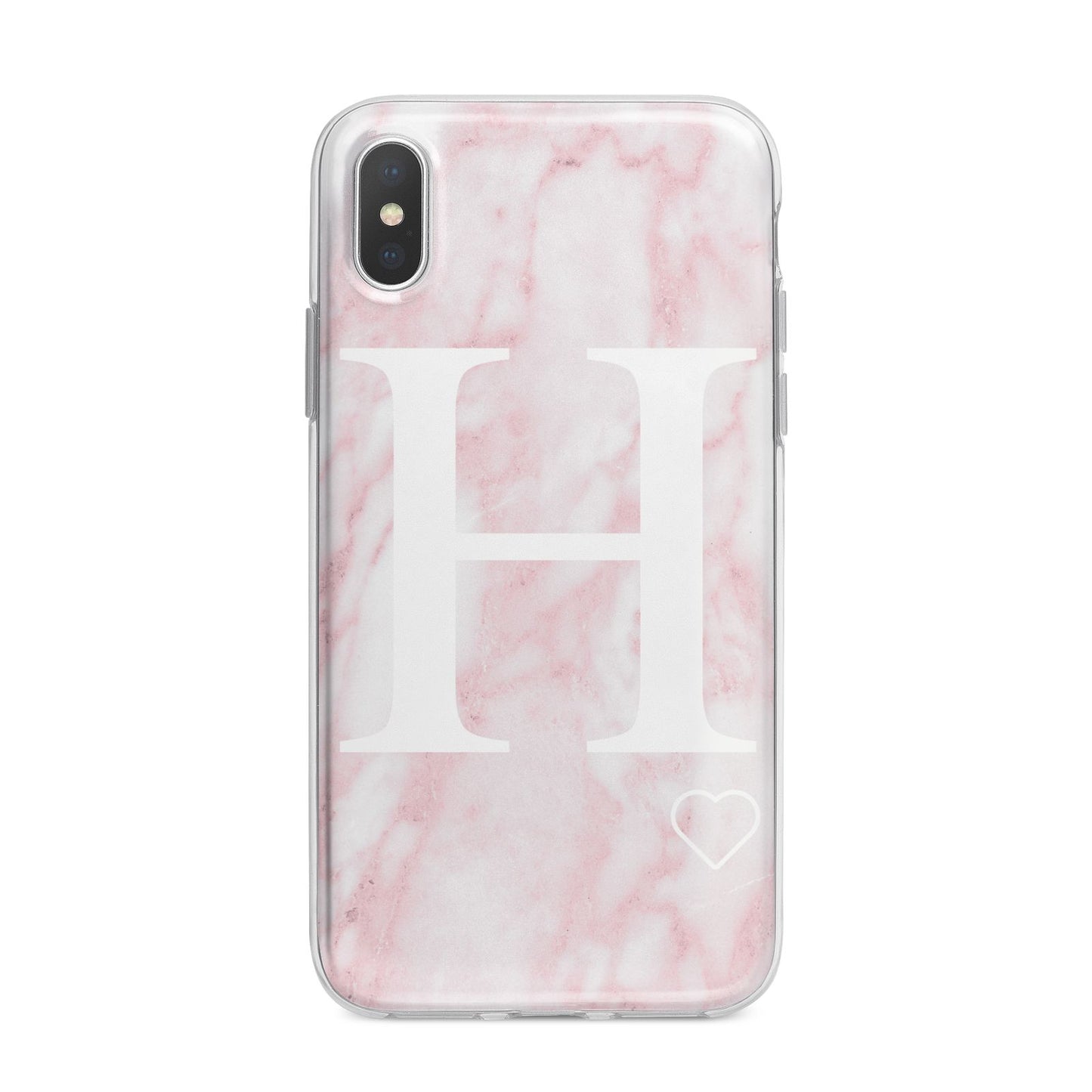 Blush Marble Custom Initial Personalised iPhone X Bumper Case on Silver iPhone Alternative Image 1