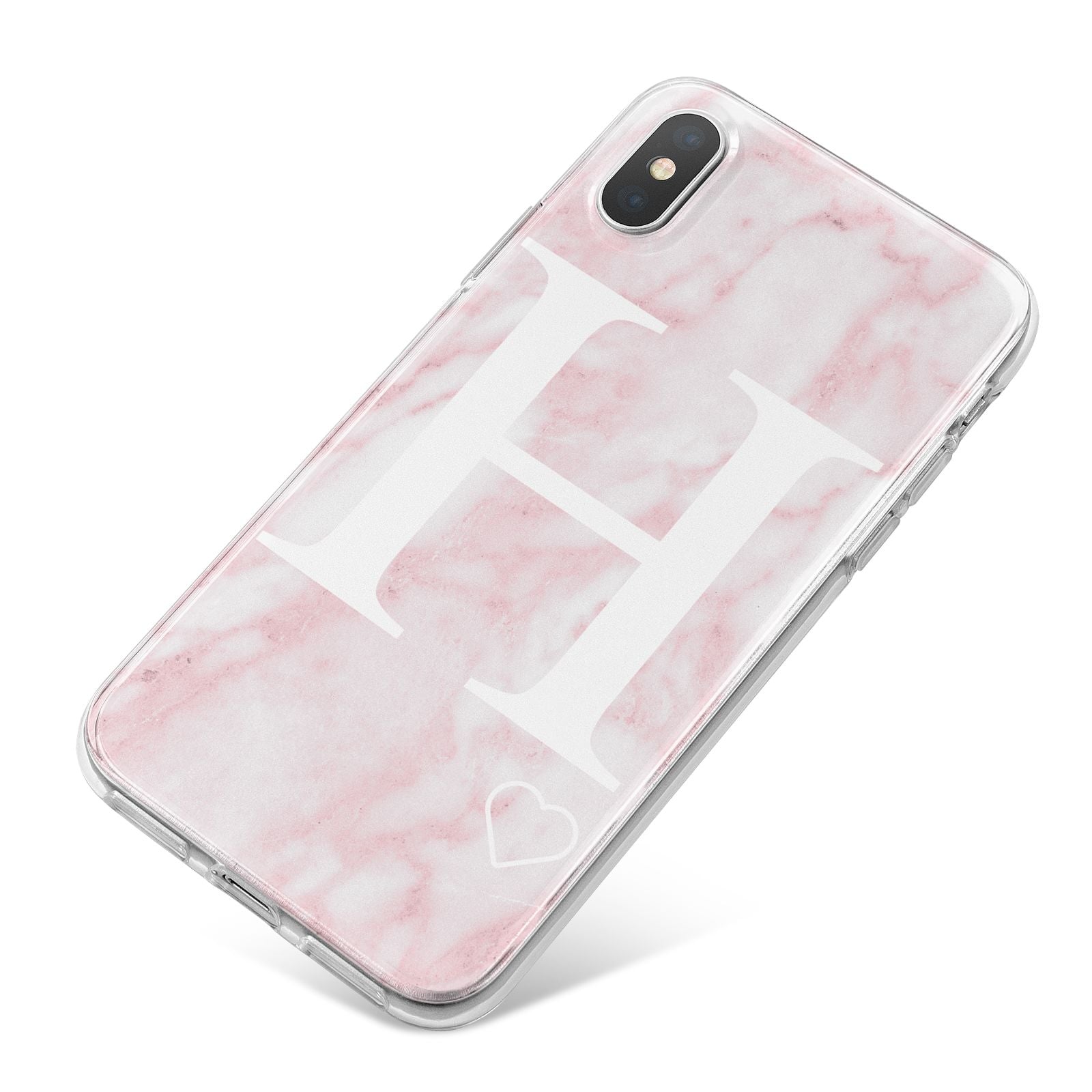 Blush Marble Custom Initial Personalised iPhone X Bumper Case on Silver iPhone