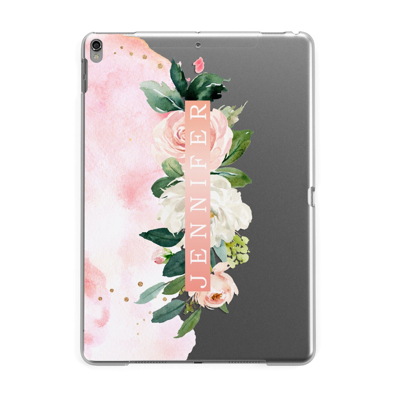 Blush Pink Personalised Name Floral Apple iPad Grey Case