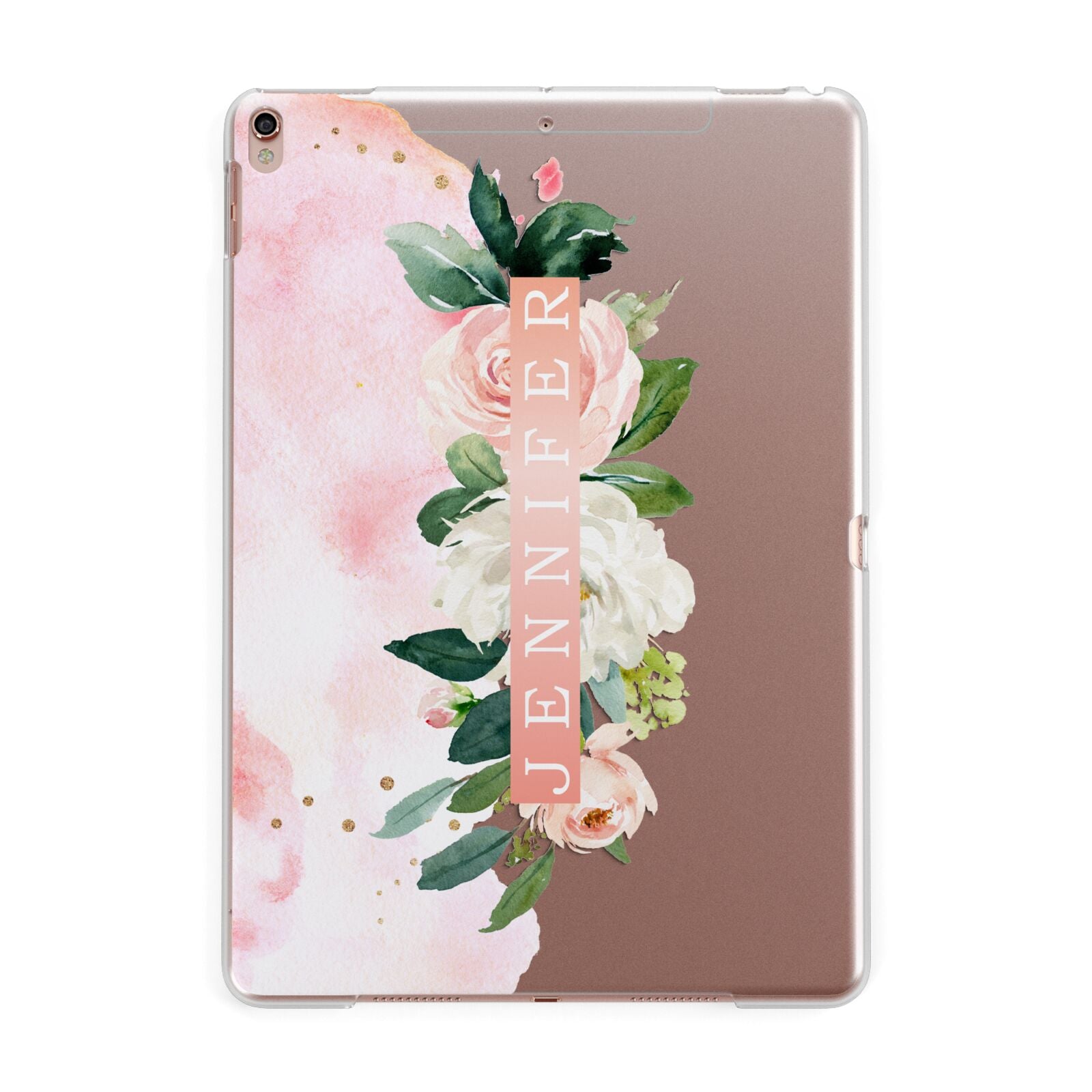 Blush Pink Personalised Name Floral Apple iPad Rose Gold Case