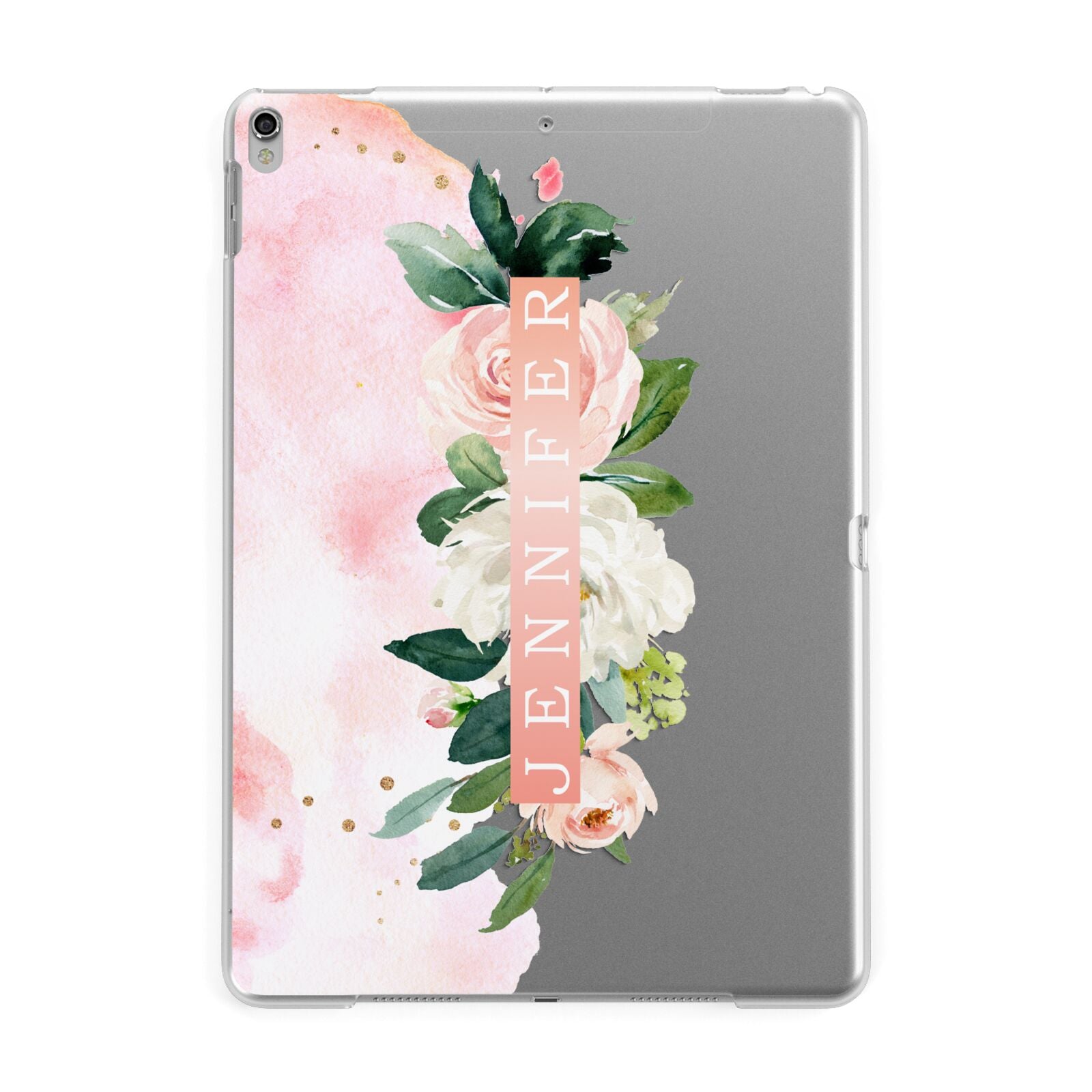 Blush Pink Personalised Name Floral Apple iPad Silver Case