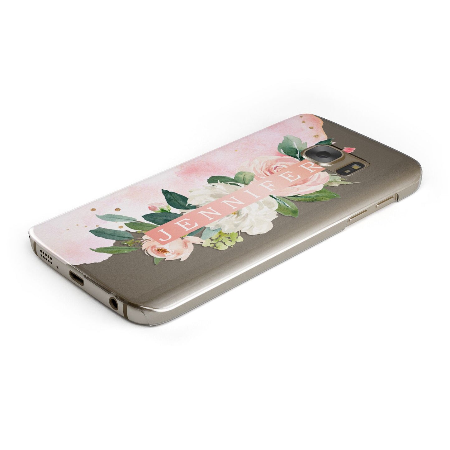 Blush Pink Personalised Name Floral Protective Samsung Galaxy Case Angled Image