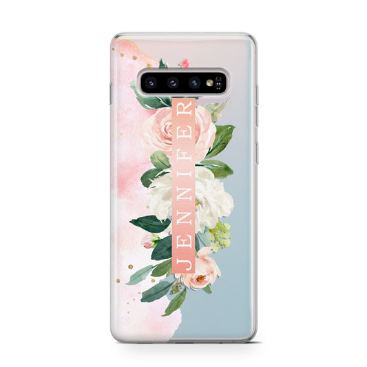 Blush Pink Personalised Name Floral Protective Samsung Galaxy Case