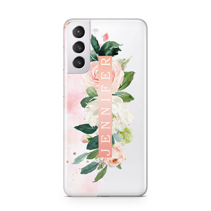 Blush Pink Personalised Name Floral Samsung S21 Case