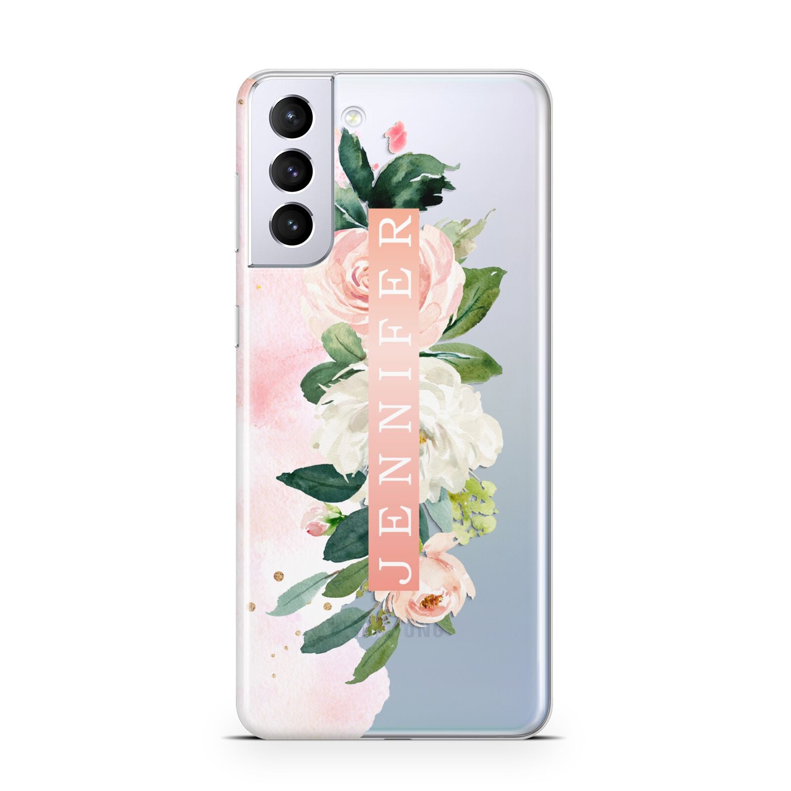 Blush Pink Personalised Name Floral Samsung S21 Plus Case